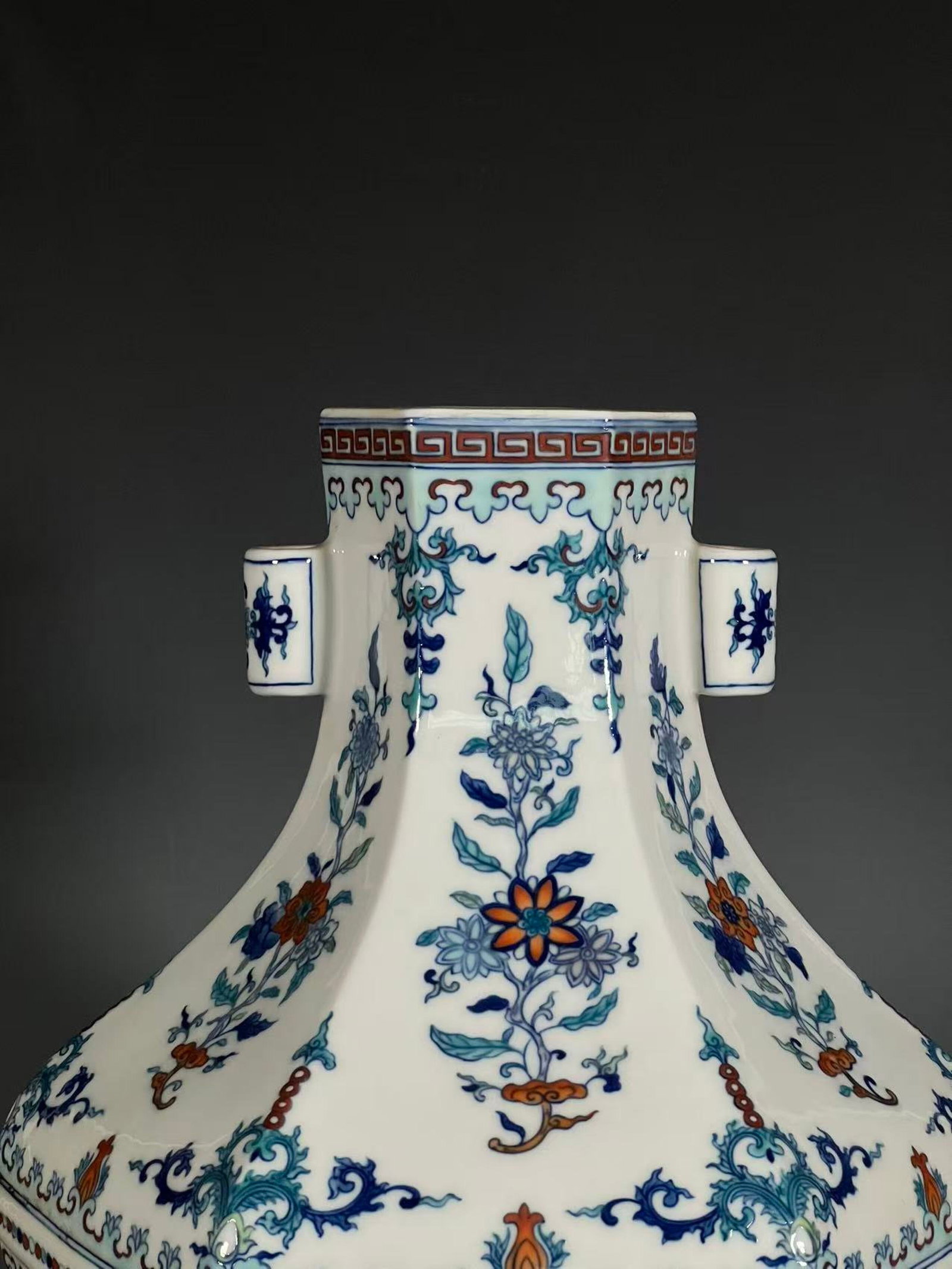 A Rare Doucai Flower Pattern Double-Ears Vase - 6