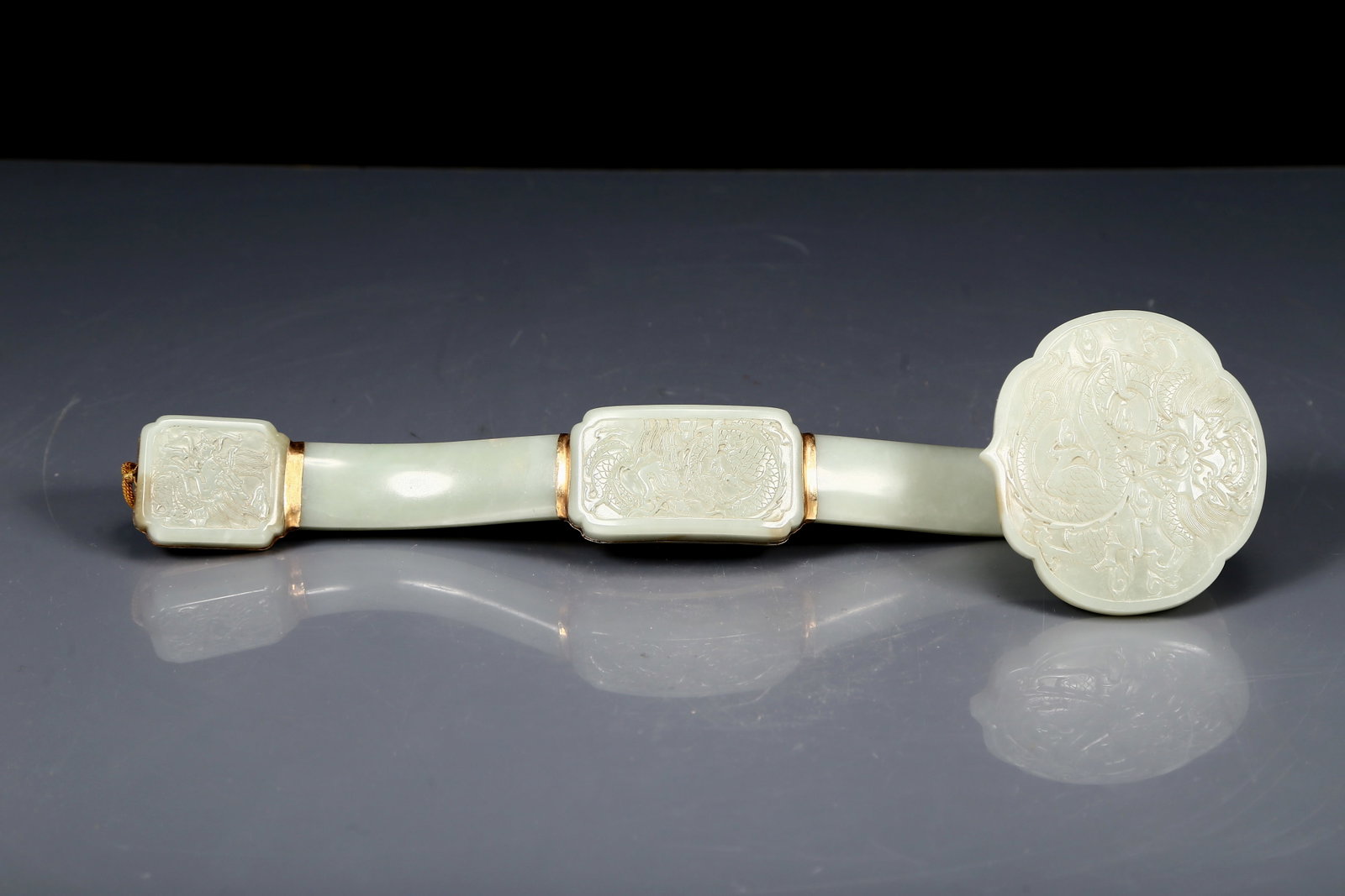 A Rare White Jade Dragon Pattern Ruyi - 9