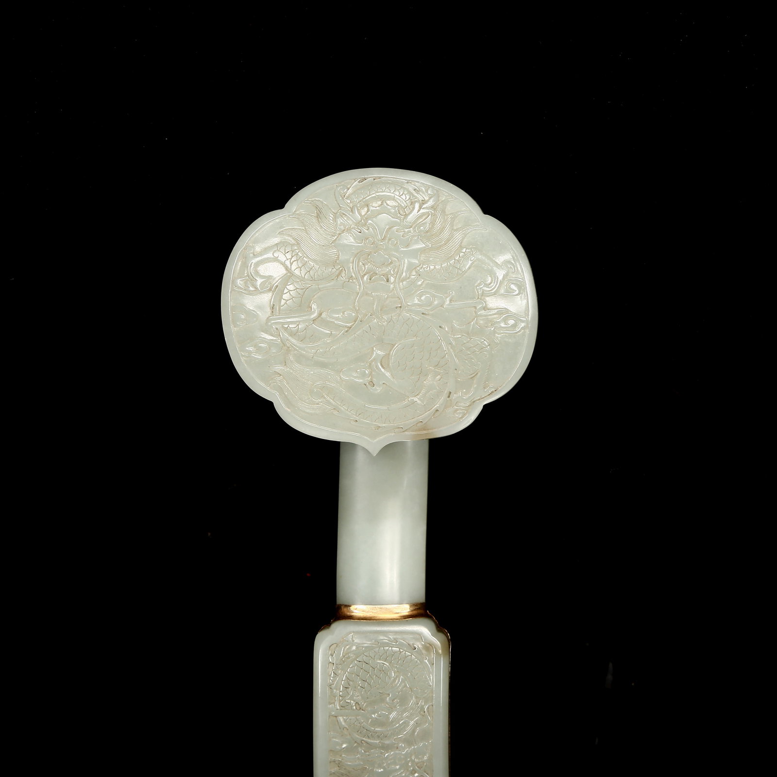A Rare White Jade Dragon Pattern Ruyi - 2