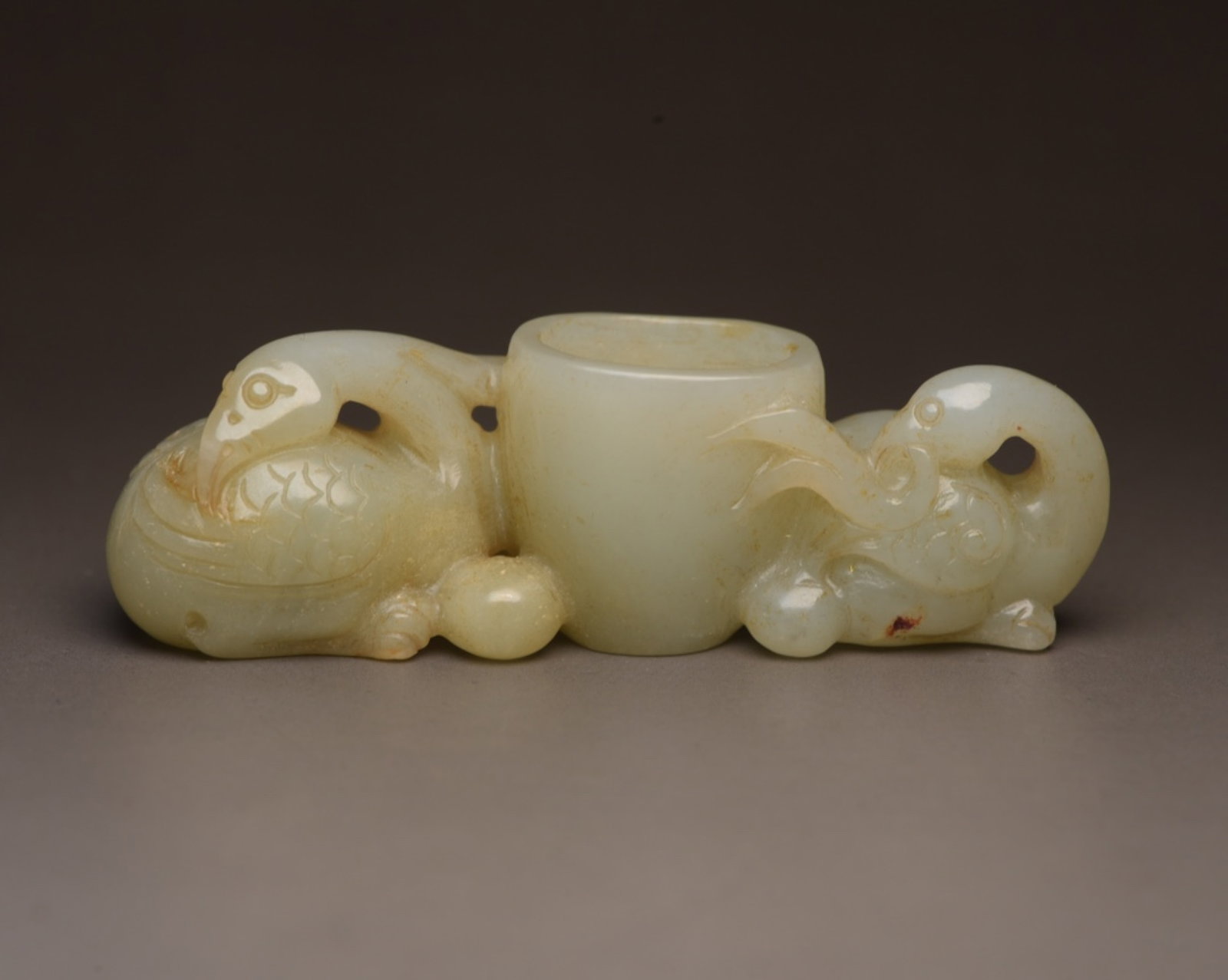 An Exquisite White Jade Beast Cup: An Exquisite White Jade Beast Cup,Qing Dynasty,China,Size:2.9inx0.9inx0.8in,Weight:50g 白玉兽杯子,中国清代