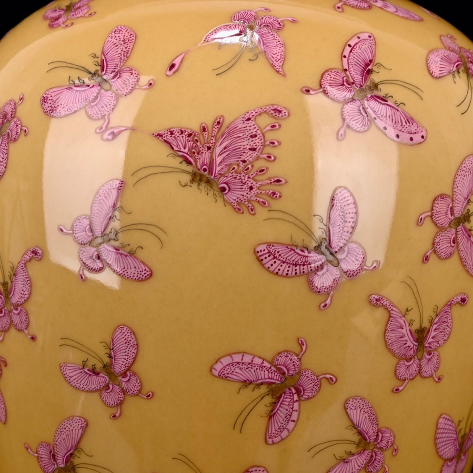 A Rare Yellow Glazed Ruby Red-Glazed Butterfly Pattern Vase - 6