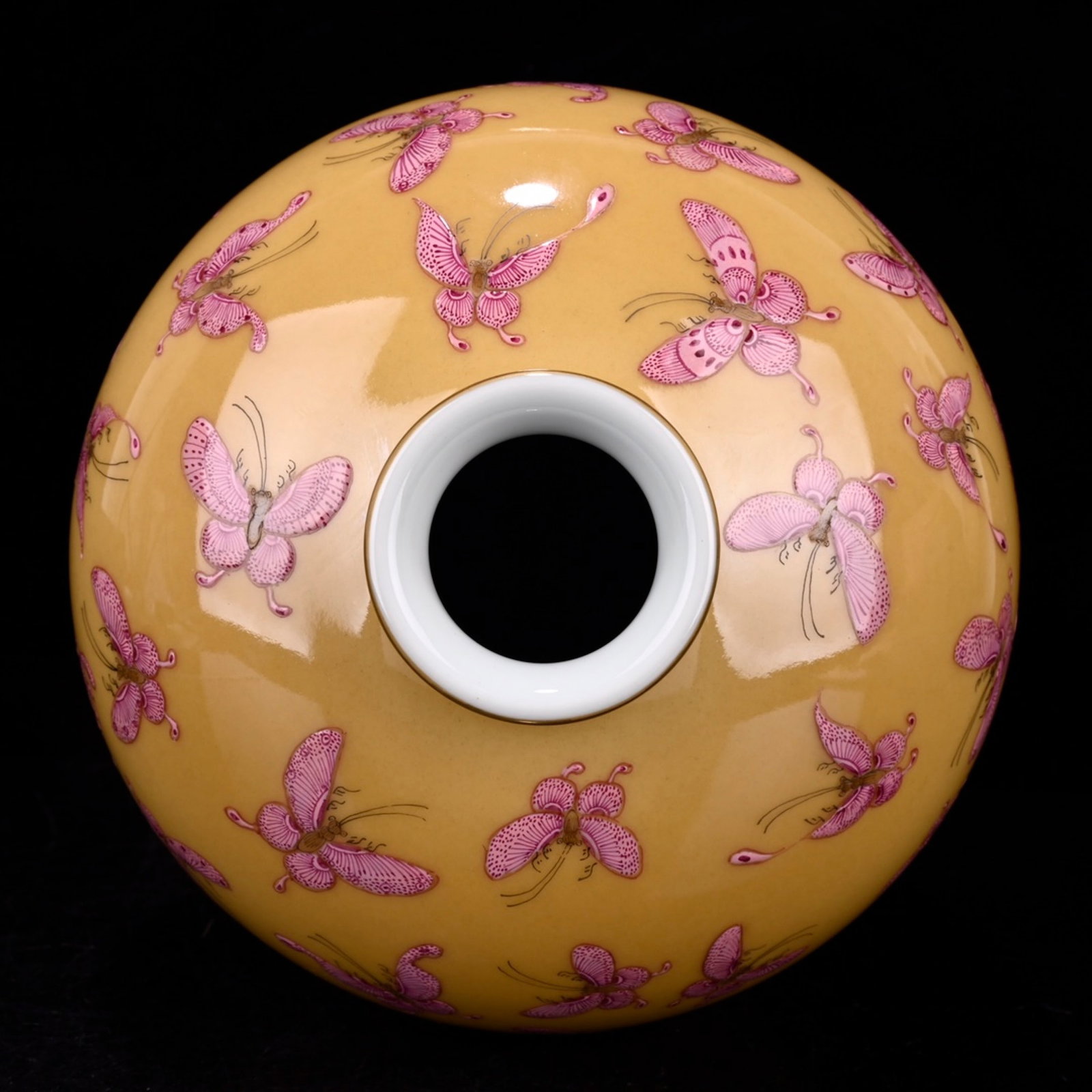 A Rare Yellow Glazed Ruby Red-Glazed Butterfly Pattern Vase - 8