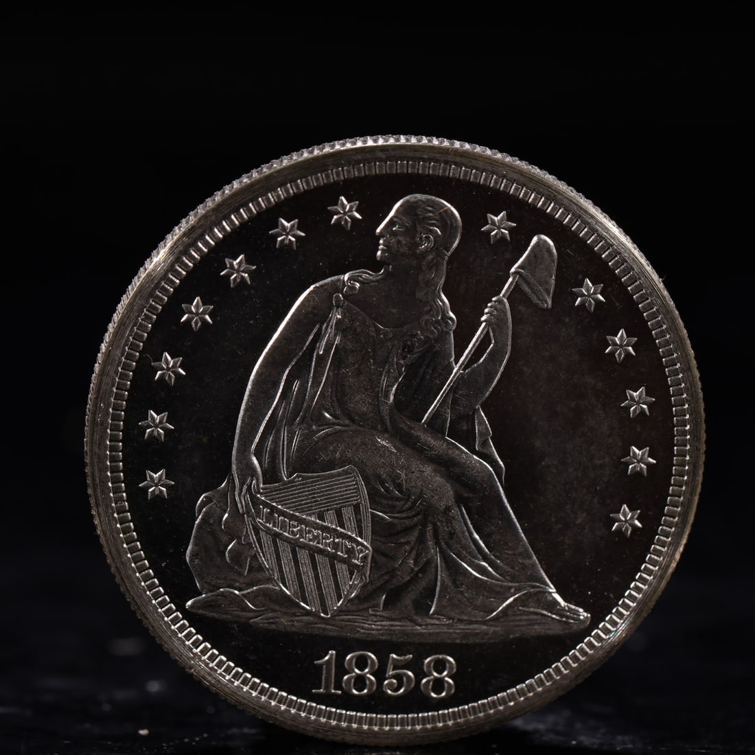 USA One Dollar 1858 Coin: American coin. IN GOD WE TRUST / LIBERTY / 1858 / UNITED STATES OF AMERICA / ONE DOL. Weight:26.9g.