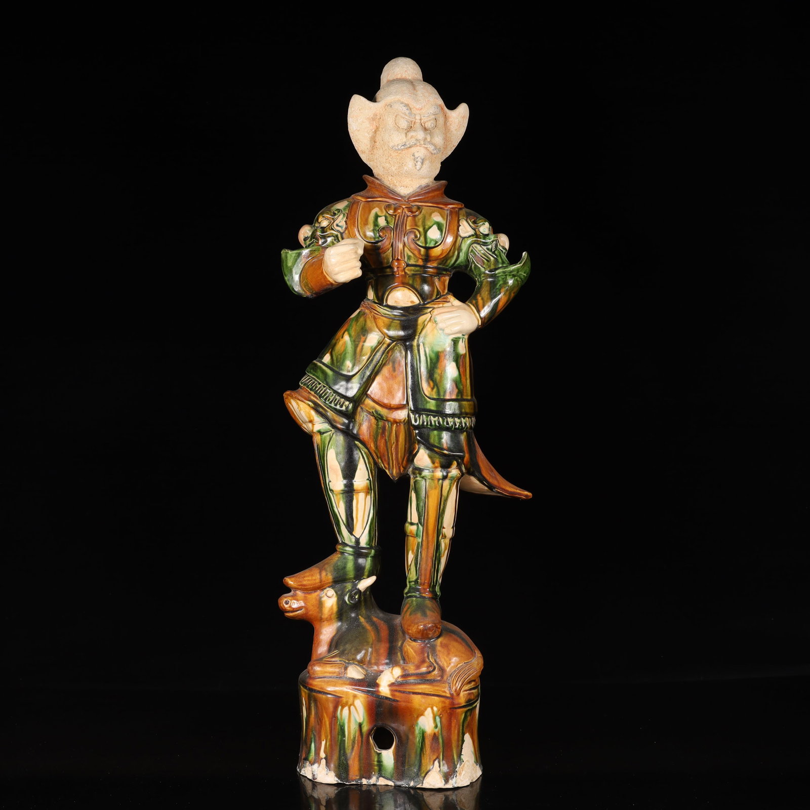 A Rare Tang Tri-Color Glazed Pottery Statue of Heavenly King (1 of 14)