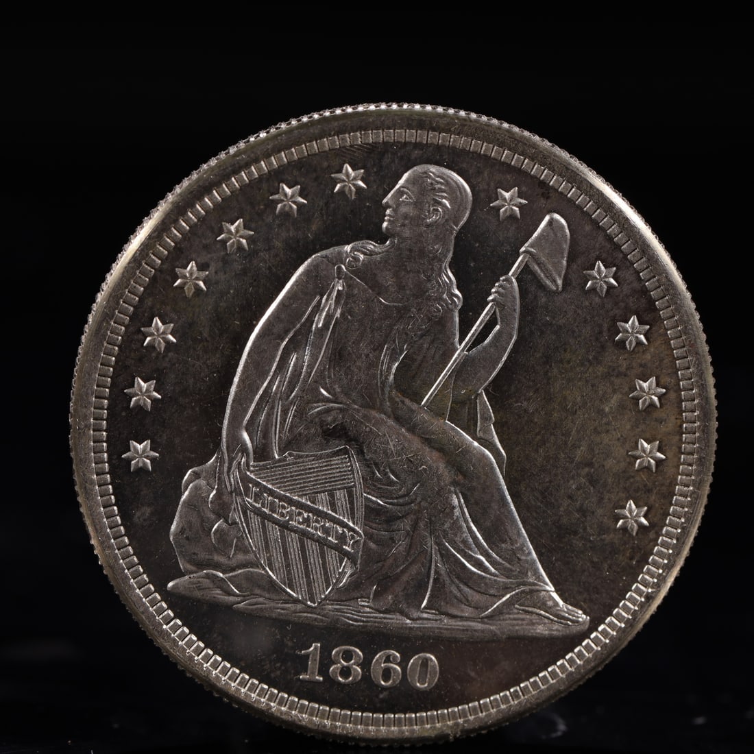USA One Dollar 1860 Coin: American coin. IN GOD WE TRUST / LIBERTY / 1860 / UNITED STATES OF AMERICA / ONE DOL. Weight:26.9g.