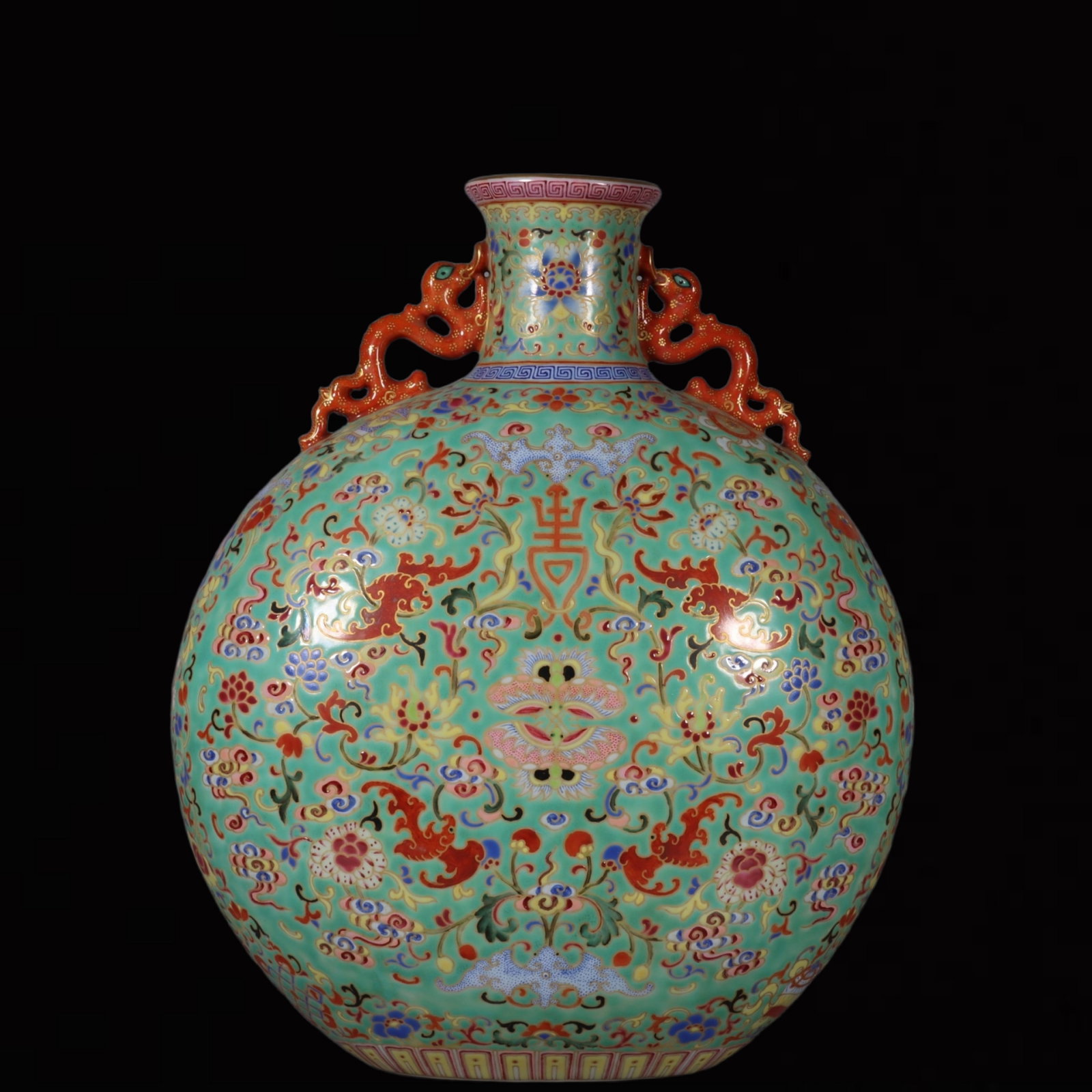 An Exquisite Enamel Blue Ground Painted Gold Lotus Pattern Double-Ears Vase: An Exquisite Enamel Blue Ground Painted Gold Lotus Pattern Double-Ears Vase,Qing Dynasty,China,Qianlong Six-character Mark,Size:12.3inx4.9in 珐琅彩蓝地描金