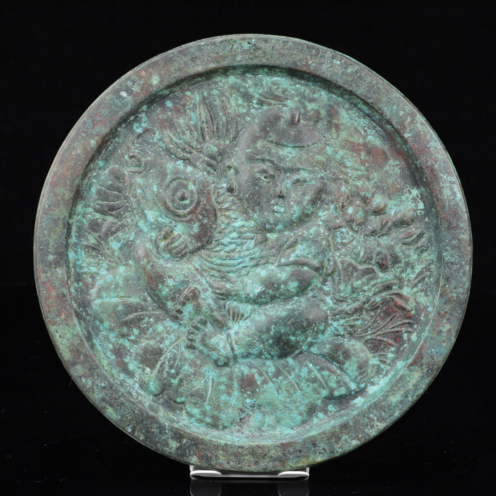 An Archaic Bronze Dragon and Phoenix Pattern Round Mirror: An Archaic Bronze Dragon and Phoenix Pattern Round Mirror,The Warring States period in China,Size:8.5inx0.4in,Weight:1650g