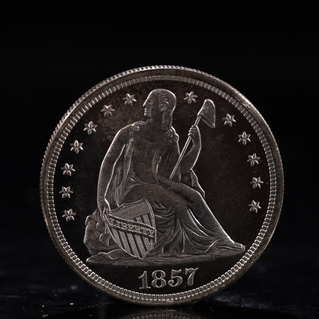 USA One Dollar 1857 Coin: American coin. IN GOD WE TRUST / LIBERTY / 1857 / UNITED STATES OF AMERICA / ONE DOL. Weight:26.9g.