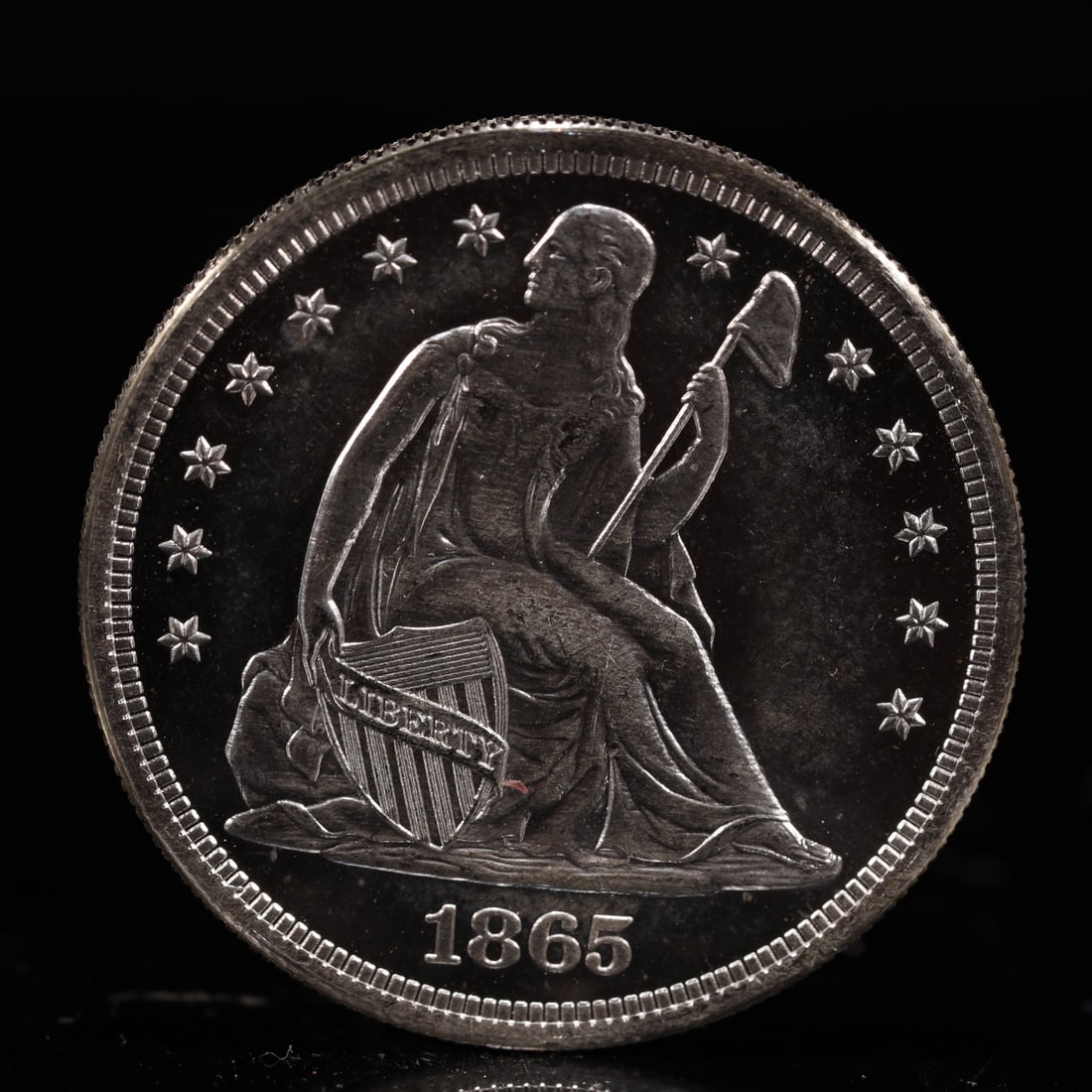 USA One Dollar 1865 Coin: American coin. IN GOD WE TRUST / LIBERTY / 1865 / UNITED STATES OF AMERICA / ONE DOL. Weight:26.9g.