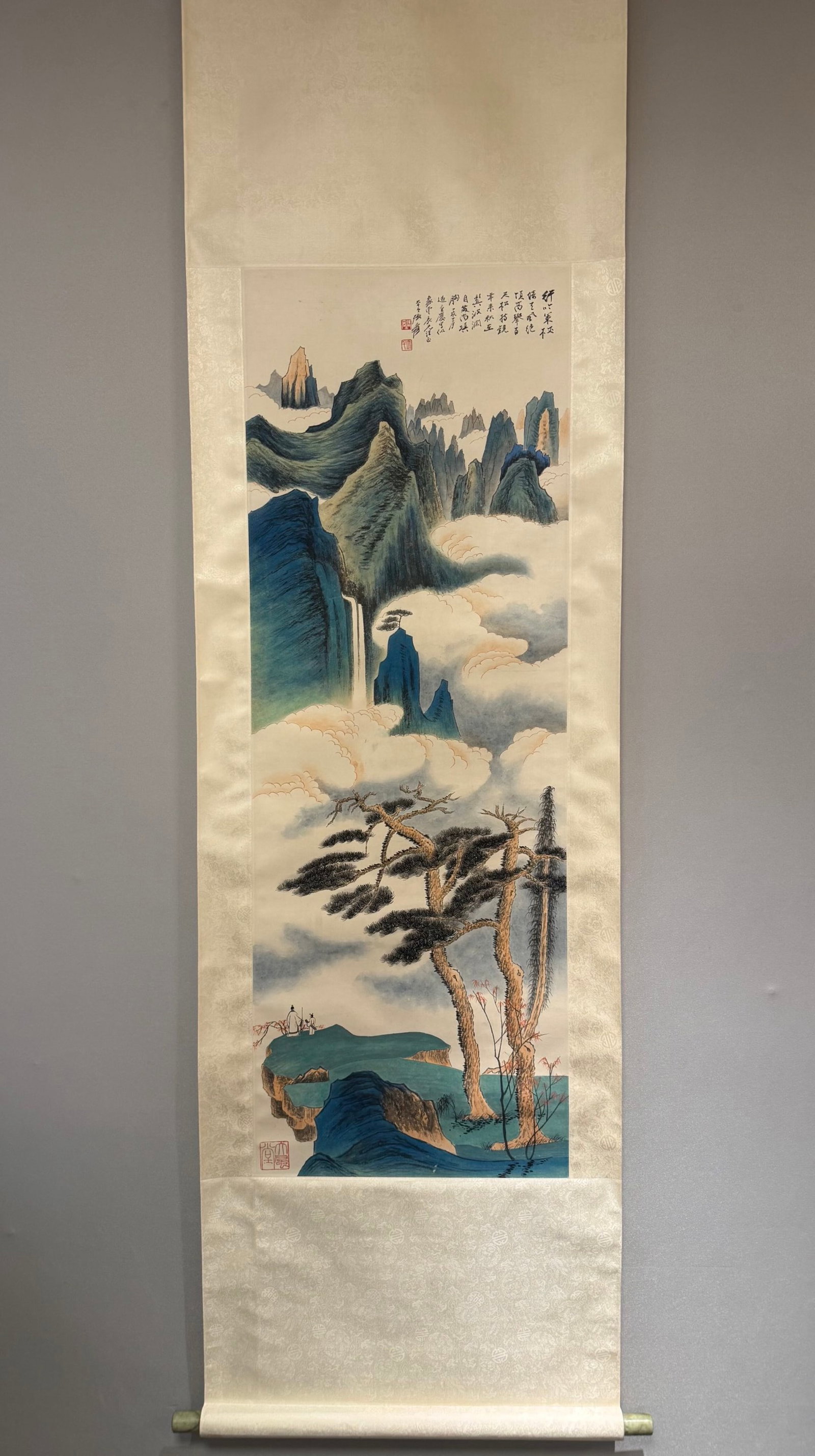 A Chinese Vertical Scroll Ink Painting of Landscape and Figure on Paper: A Chinese Vertical Scroll Ink Painting of Landscape and Figure on Paper,Zhang Daqian,Size:50.8inx17.7in