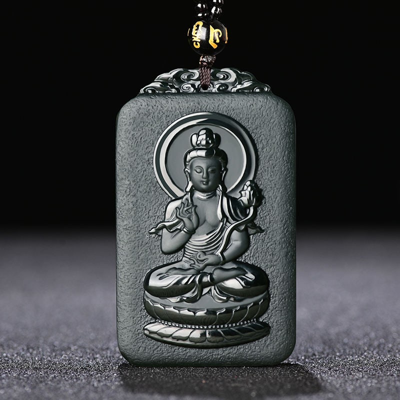 An Exquisite Cyan jade Statue of Bodhisattva Pendant: An Exquisite Cyan jade Statue of Bodhisattva Pendant,Size:2.4inx1.5inx0.3in 青玉菩萨像挂件