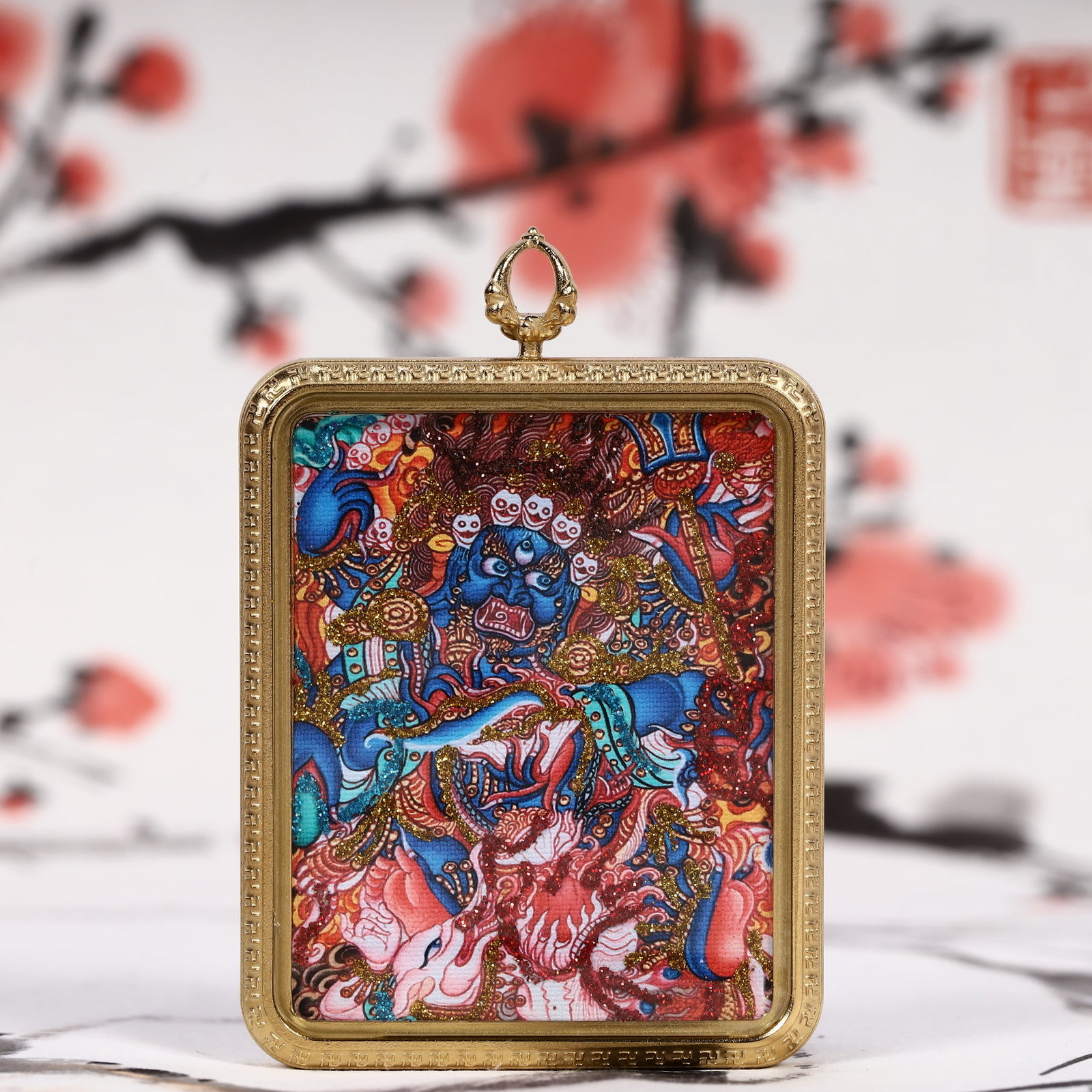 An Exquisite Painted Color Statue of Six-armed Mahakala Tangka: An Exquisite Painted Color Statue of Six-armed Mahakala Tangka,Size:2inx2.8in 彩绘六臂大黑天像唐卡