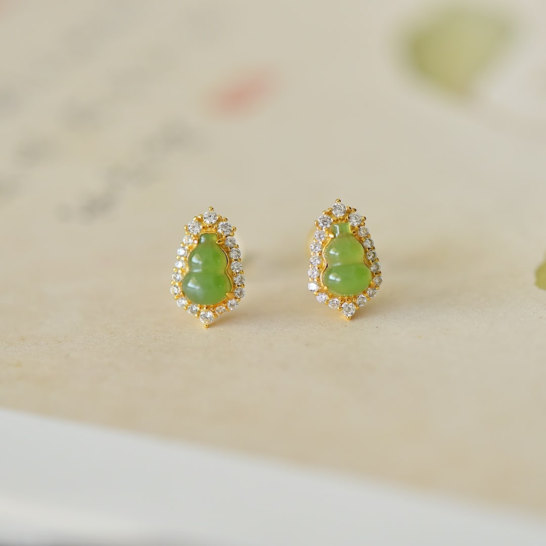 A Pair of Exquisite Sterling Silver-Gold Plated Inlaid Jasper Earrings,Inlaid Diamond: A Pair of Exquisite Sterling Silver-Gold Plated Inlaid Jasper Earrings,Inlaid Diamond,Size:0.2inx0.3in