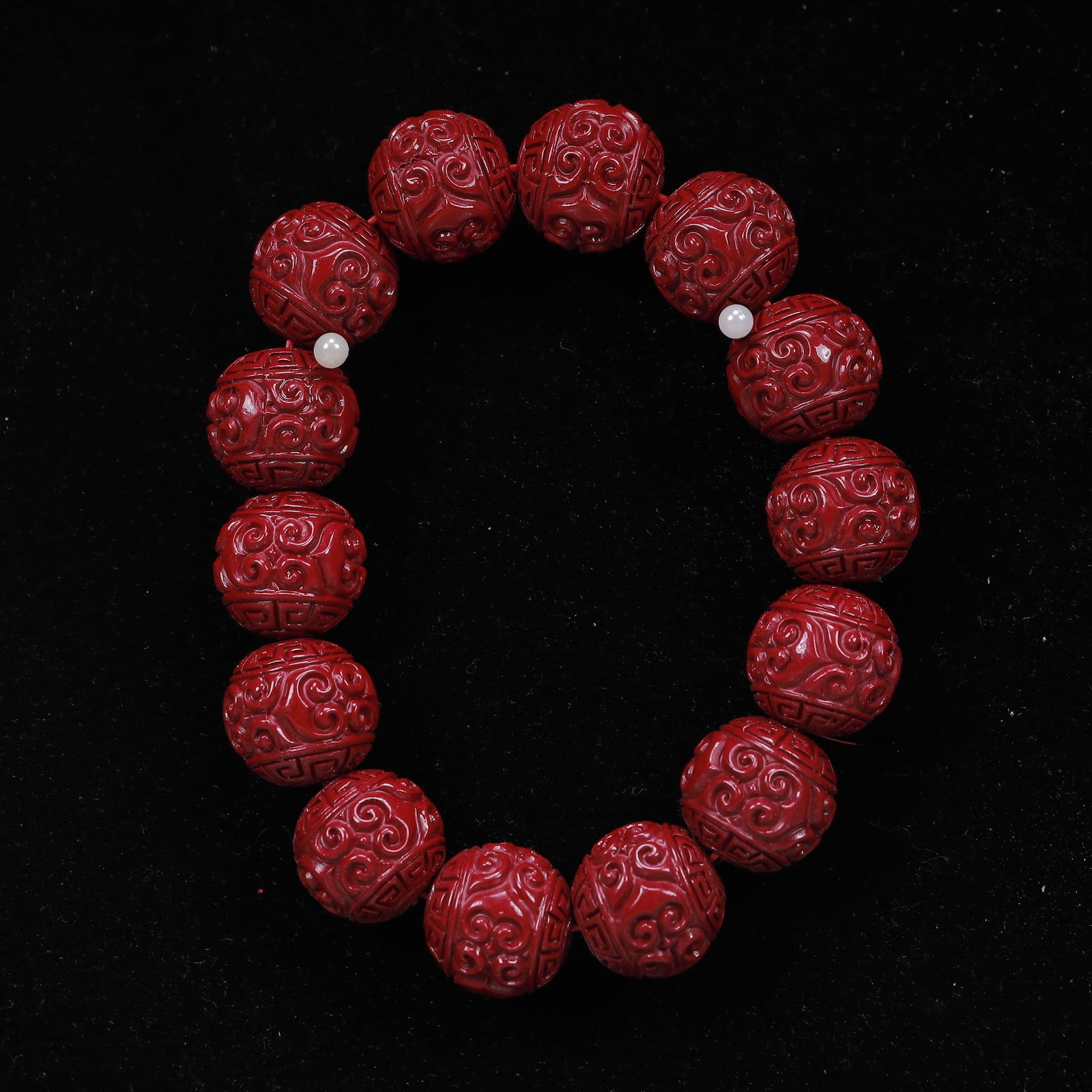 An Exquisite Cinnabar Bracelets: An Exquisite Cinnabar Bracelets, Size:6.5in*14, Weight:88g 朱砂手串