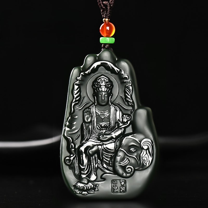 An Exquisite Cyan jade Statue of Samantabhadra Pendant: An Exquisite Cyan jade Statue of Samantabhadra Pendant,Size:2.5inx1.7inx0.3in 青玉普贤菩萨像挂件