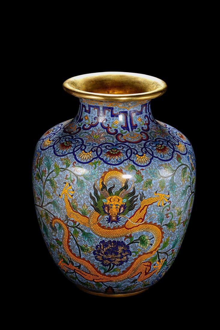 An Exquisite Cloisonne Dragon Phoenix Pattern Lotus Pattern Vase - 2
