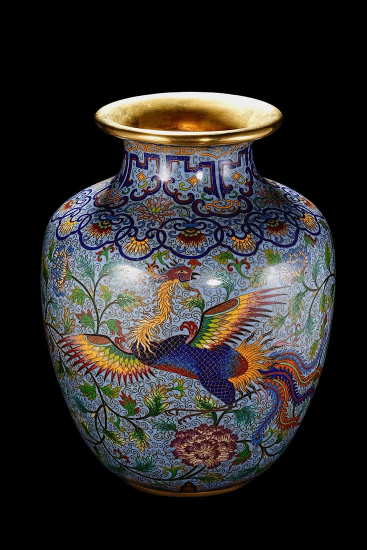 An Exquisite Cloisonne Dragon Phoenix Pattern Lotus Pattern Vase - 5