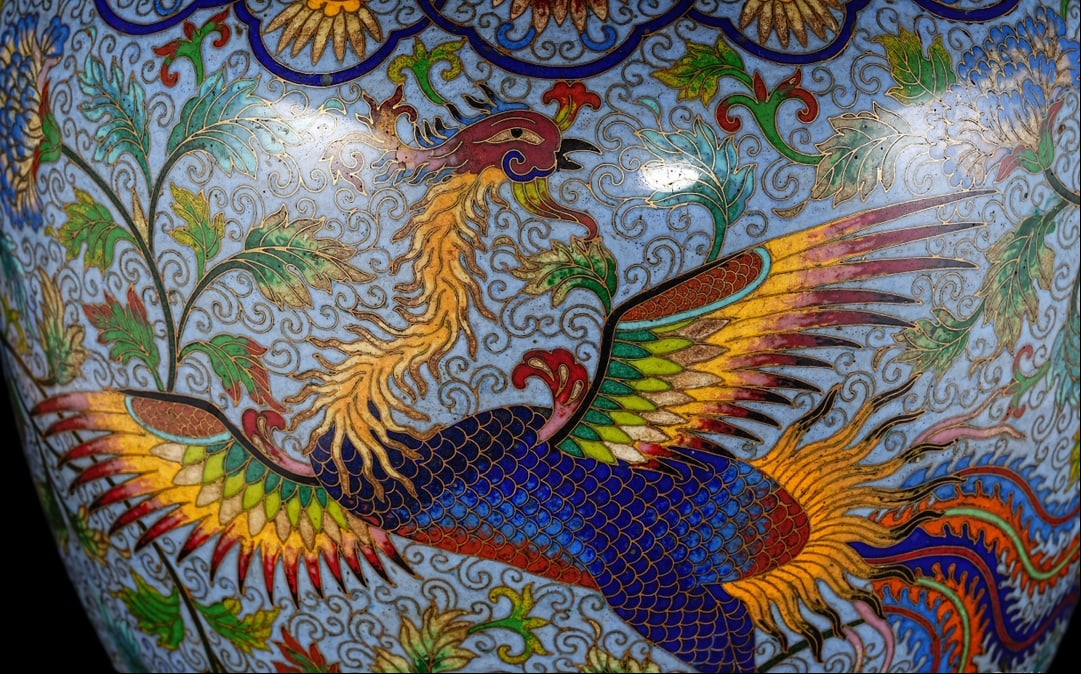 An Exquisite Cloisonne Dragon Phoenix Pattern Lotus Pattern Vase - 6