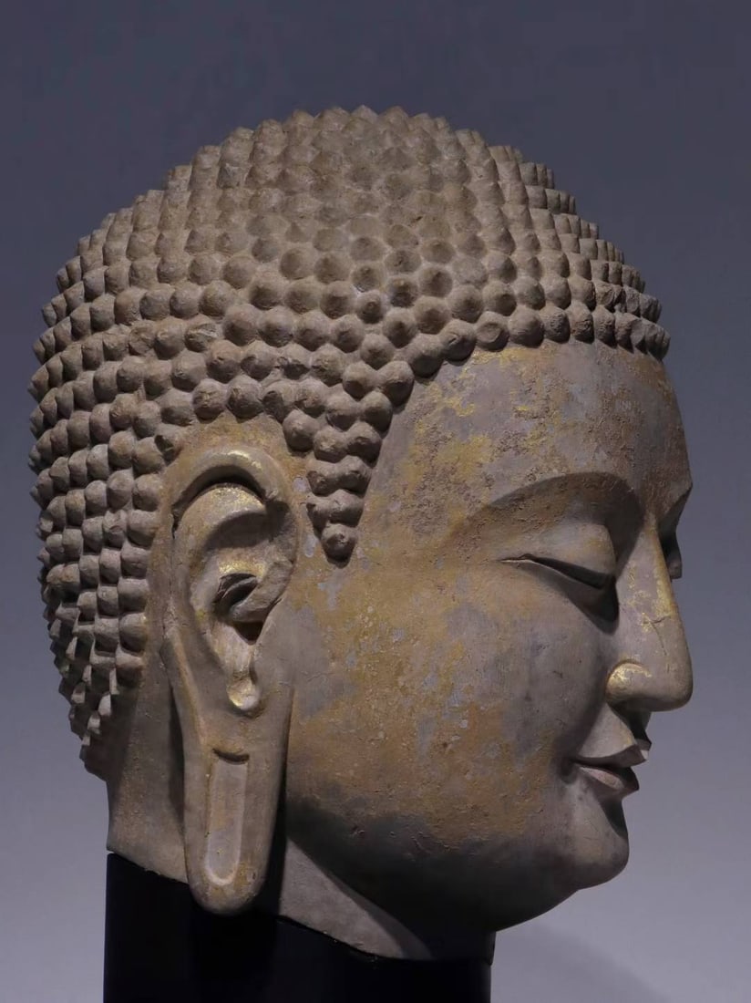 An Exquisite Limestone Statue of Sakyamuni Buddha head - 4
