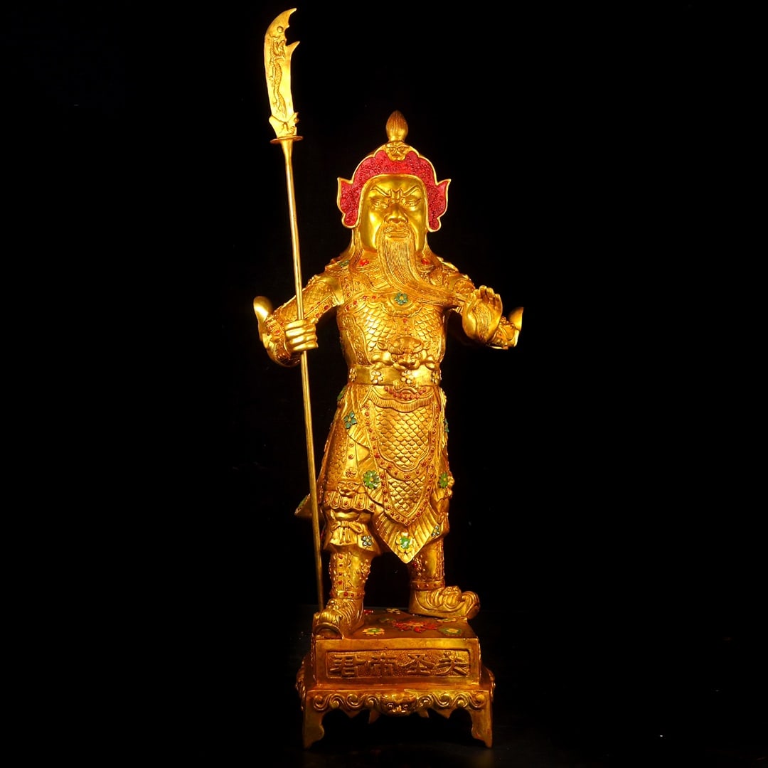 An Exquisite Gilt Bronze Inlaid Gems Guan yu (1 of 9)