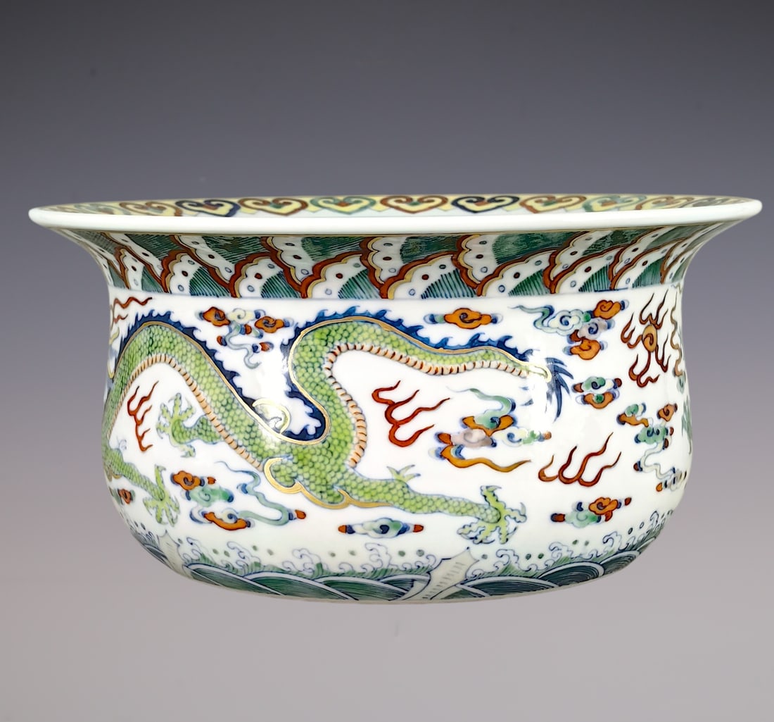 An Exquisite Doucai Dragon Pattern Seawater Pattern Brush Washer - 3