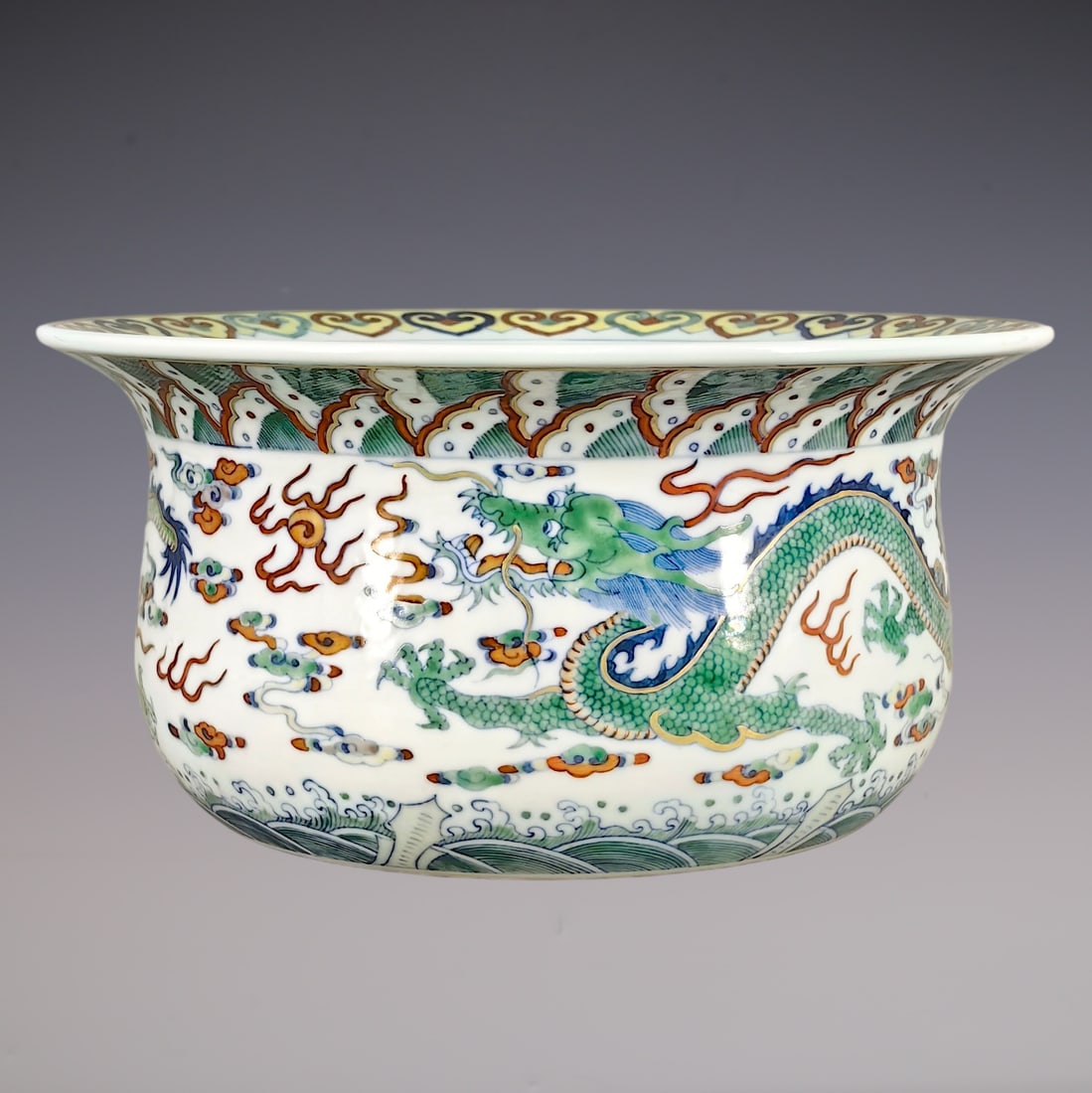 An Exquisite Doucai Dragon Pattern Seawater Pattern Brush Washer - 4