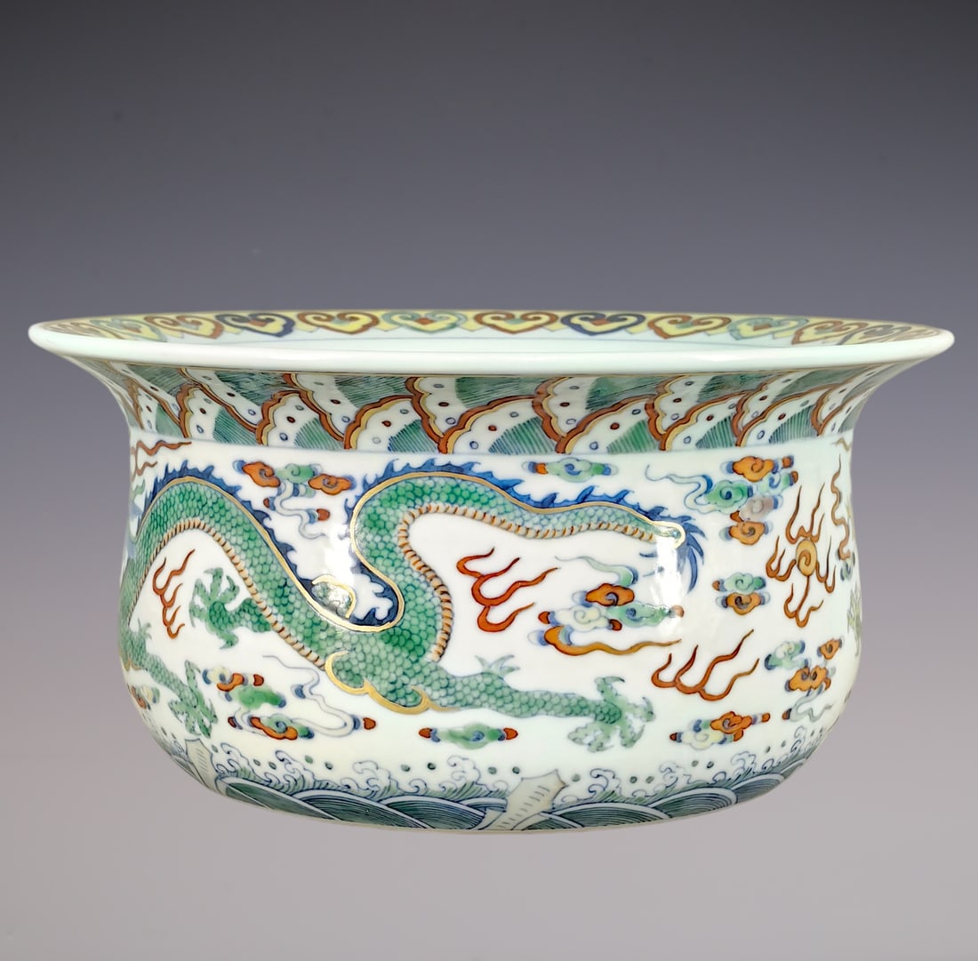 An Exquisite Doucai Dragon Pattern Seawater Pattern Brush Washer - 5