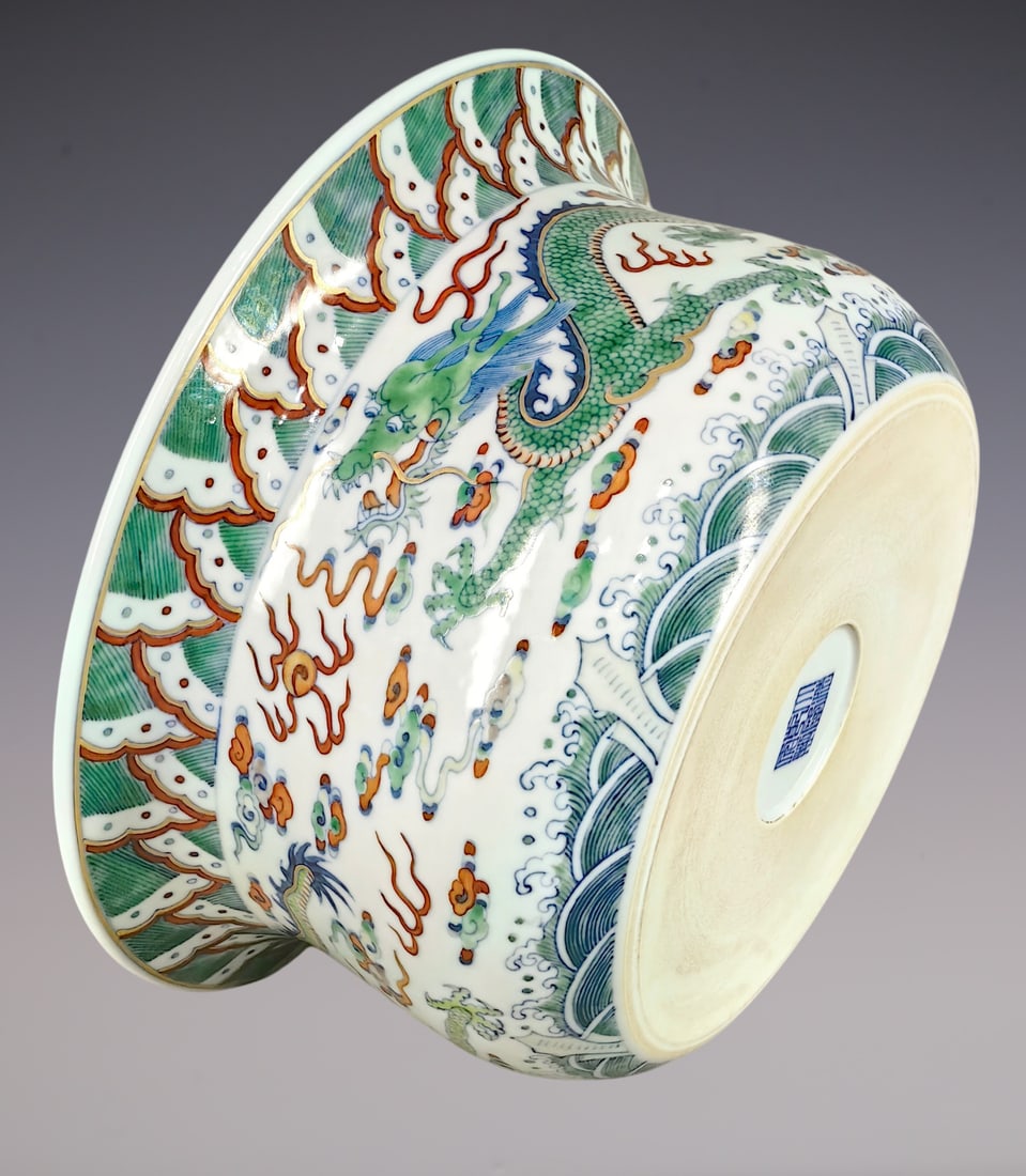 An Exquisite Doucai Dragon Pattern Seawater Pattern Brush Washer - 6