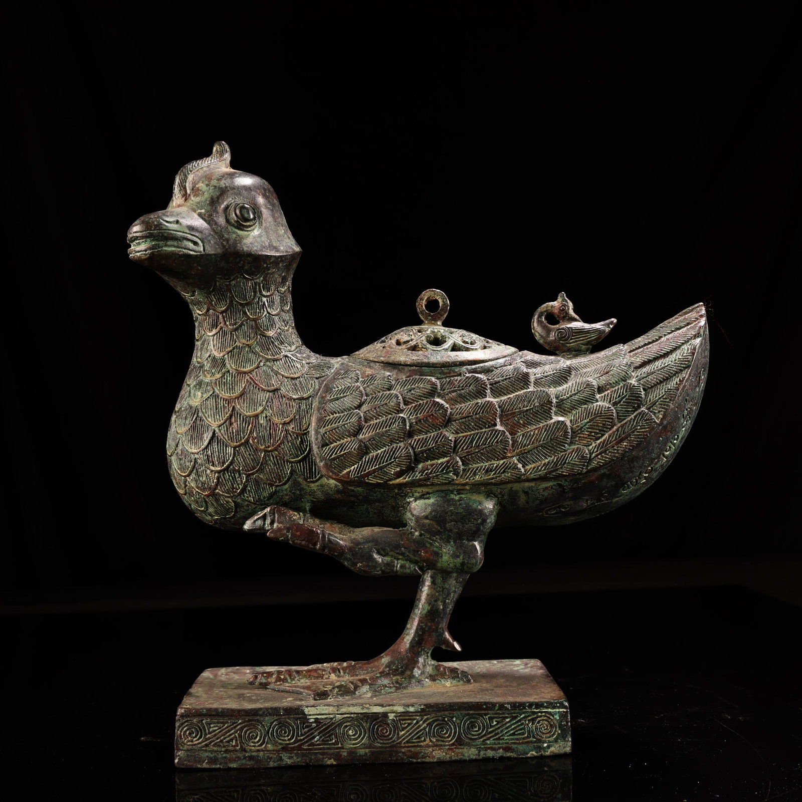 An Exquisite Bronze Duck-Shaped With Inscription Censer: An Exquisite Bronze Duck-Shaped With Inscription Censer Han Dynasty, China Size:10.2inx9.4in Weight:2400g青铜器鸭子熏香炉 中国汉ߣ