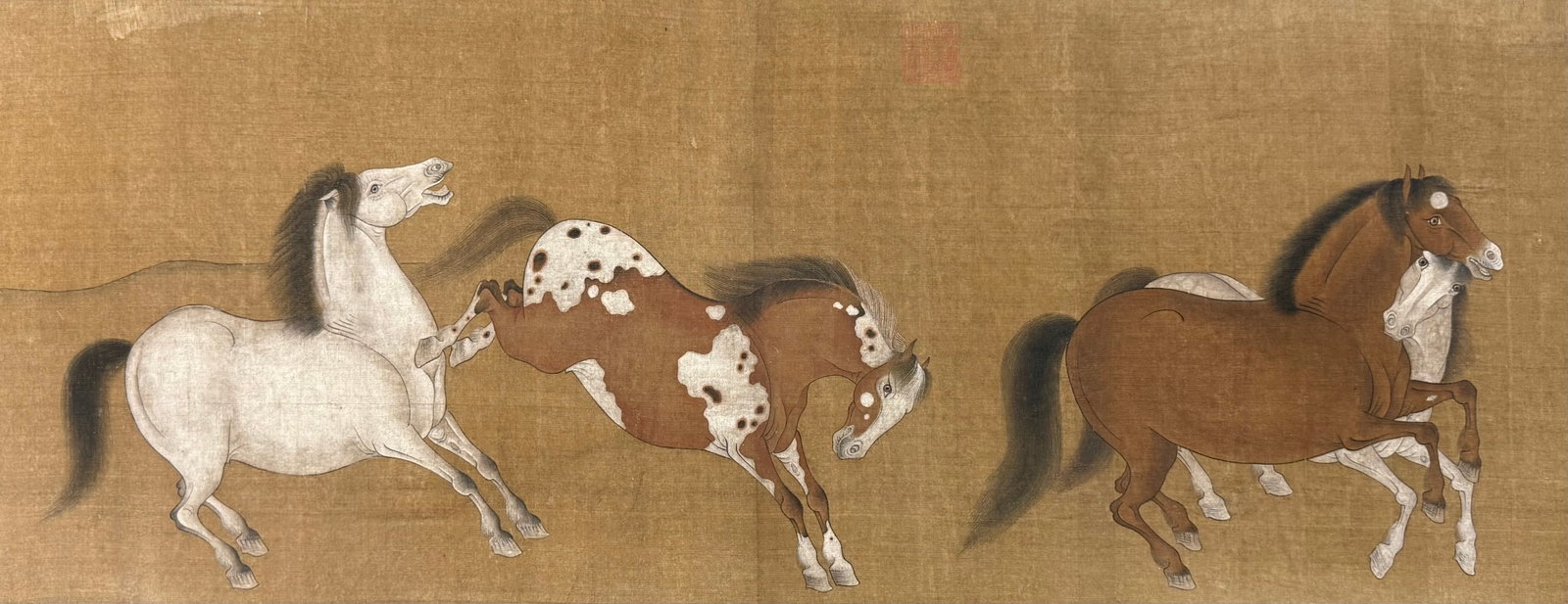 A Chinese Hand Scroll Ink Painting of Horse on Silk - 6