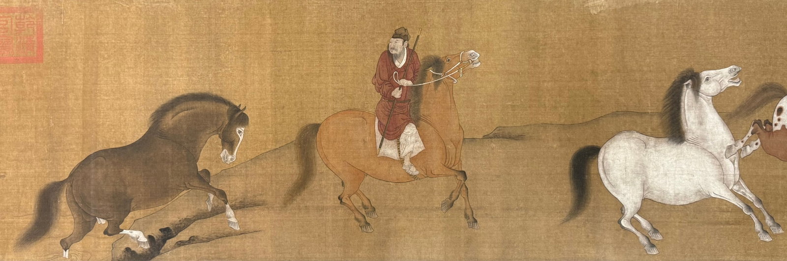 A Chinese Hand Scroll Ink Painting of Horse on Silk - 7