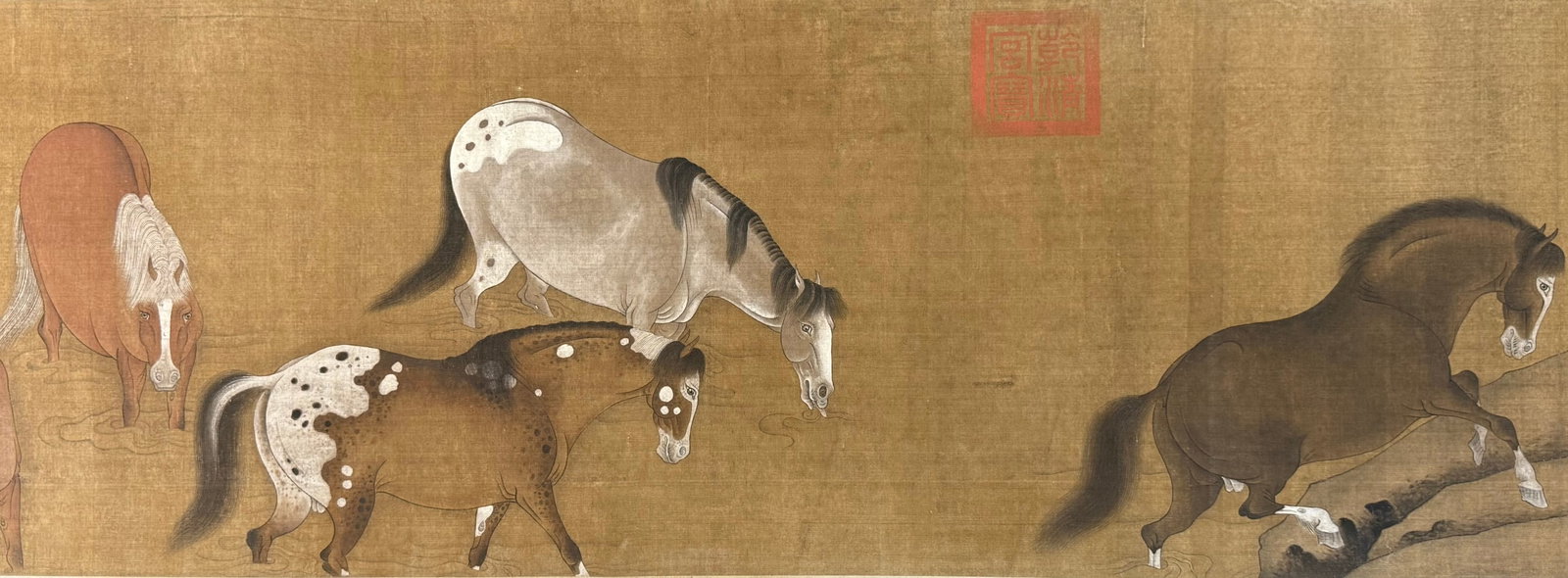 A Chinese Hand Scroll Ink Painting of Horse on Silk - 8