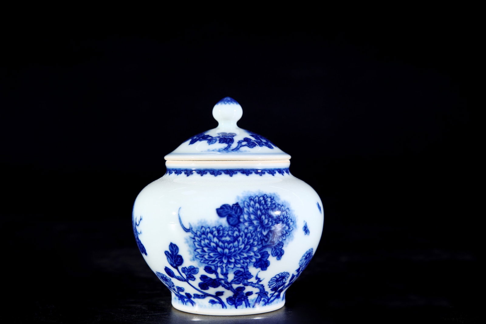 An Exquisite Blue and White Flower and Butterfly Pattern Tea Caddy: An Exquisite Blue and White Flower and Butterfly Pattern Tea Caddy Qing Dynasty, China Yongzheng Six-character Mark