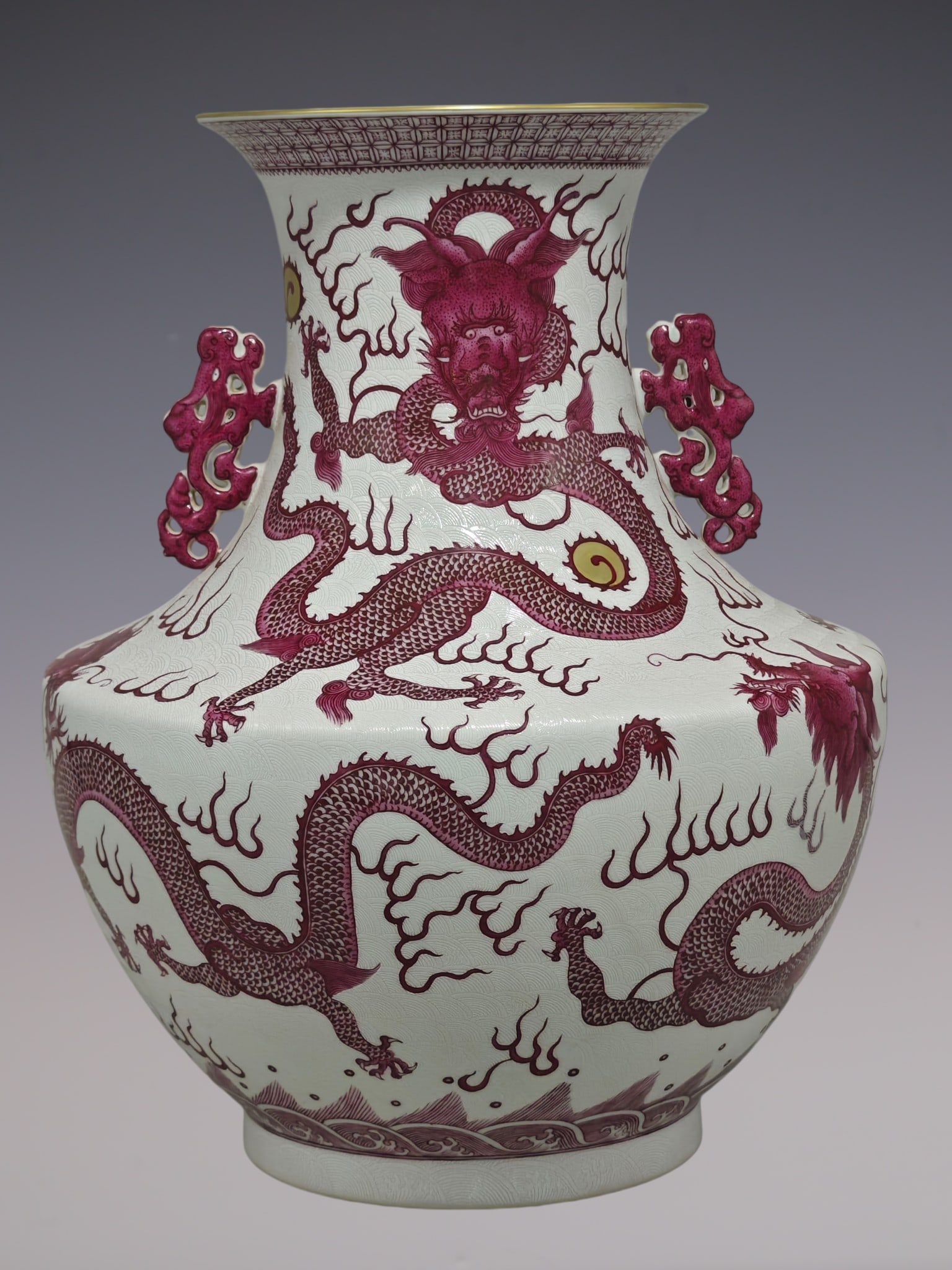 An Exquisite Enamel Dragon Pattern Seawater Pattern Double-Ears Vase (1 of 8)