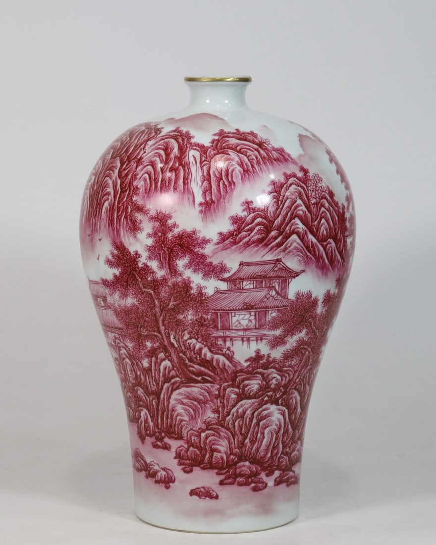 An Exquisite Ruby Red-Glazed Landscape Pattern Vase (1 of 9)