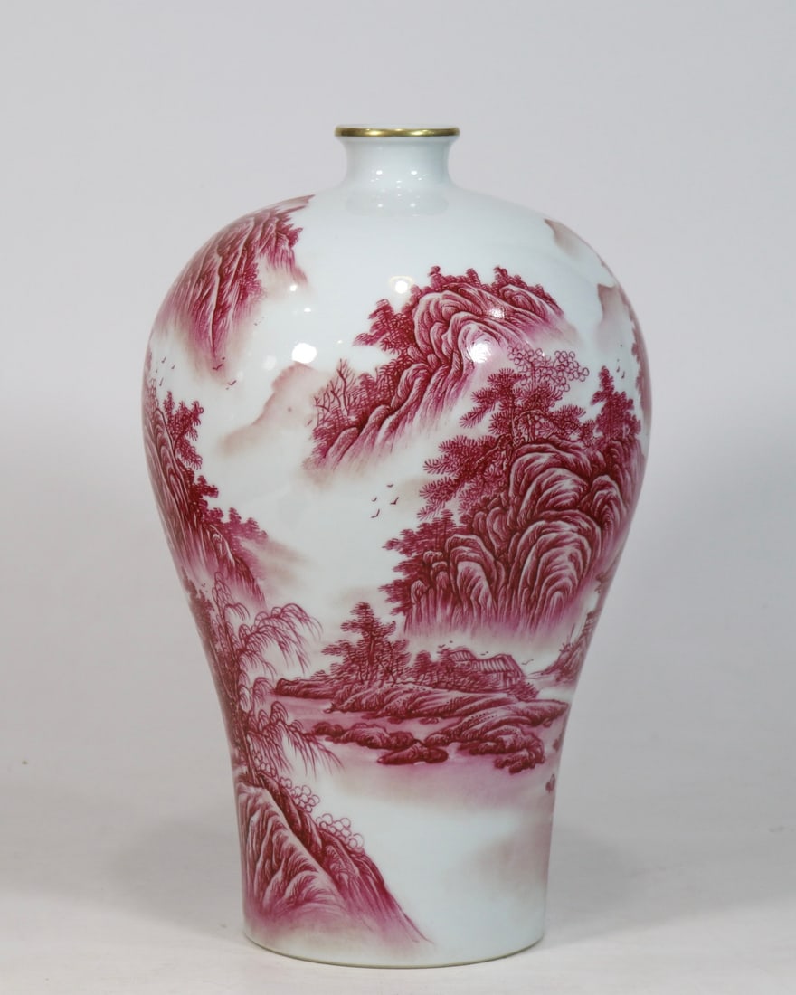 An Exquisite Ruby Red-Glazed Landscape Pattern Vase - 3