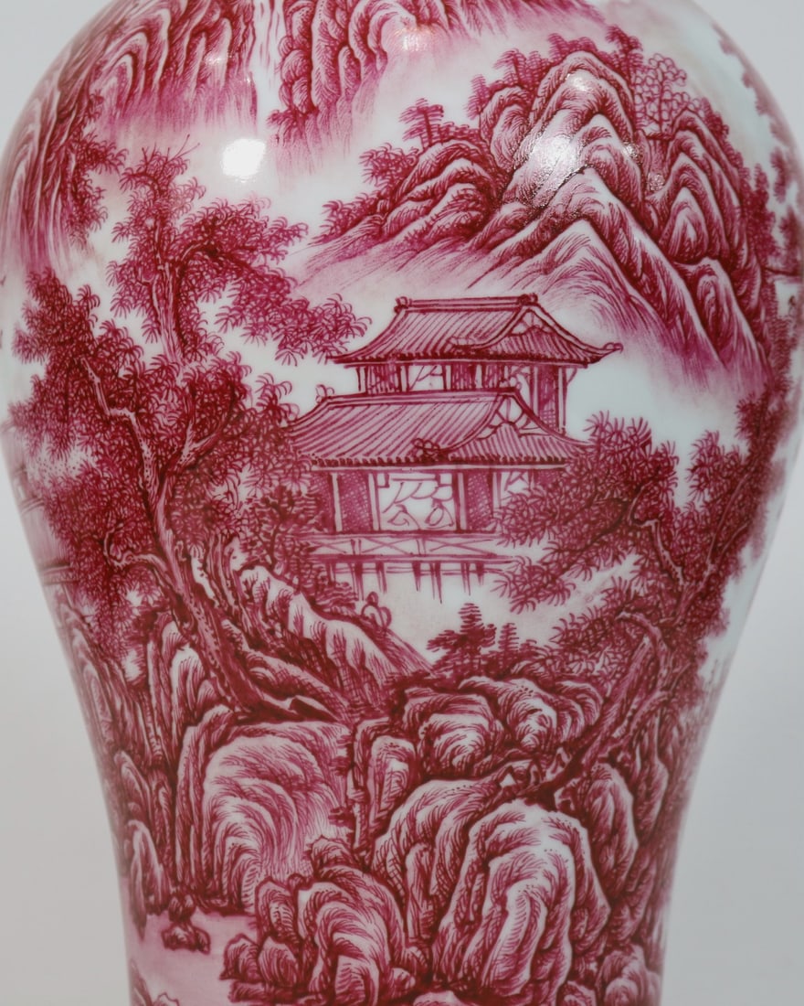 An Exquisite Ruby Red-Glazed Landscape Pattern Vase - 5
