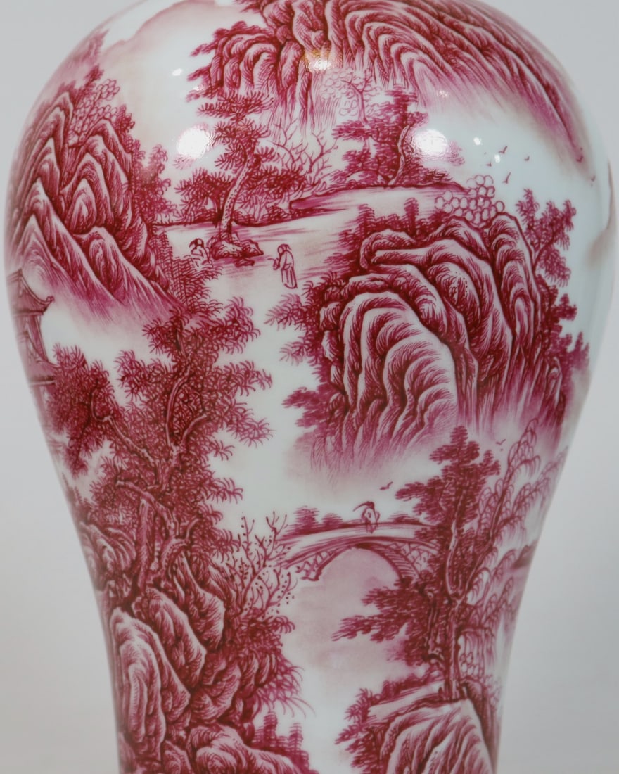 An Exquisite Ruby Red-Glazed Landscape Pattern Vase - 6