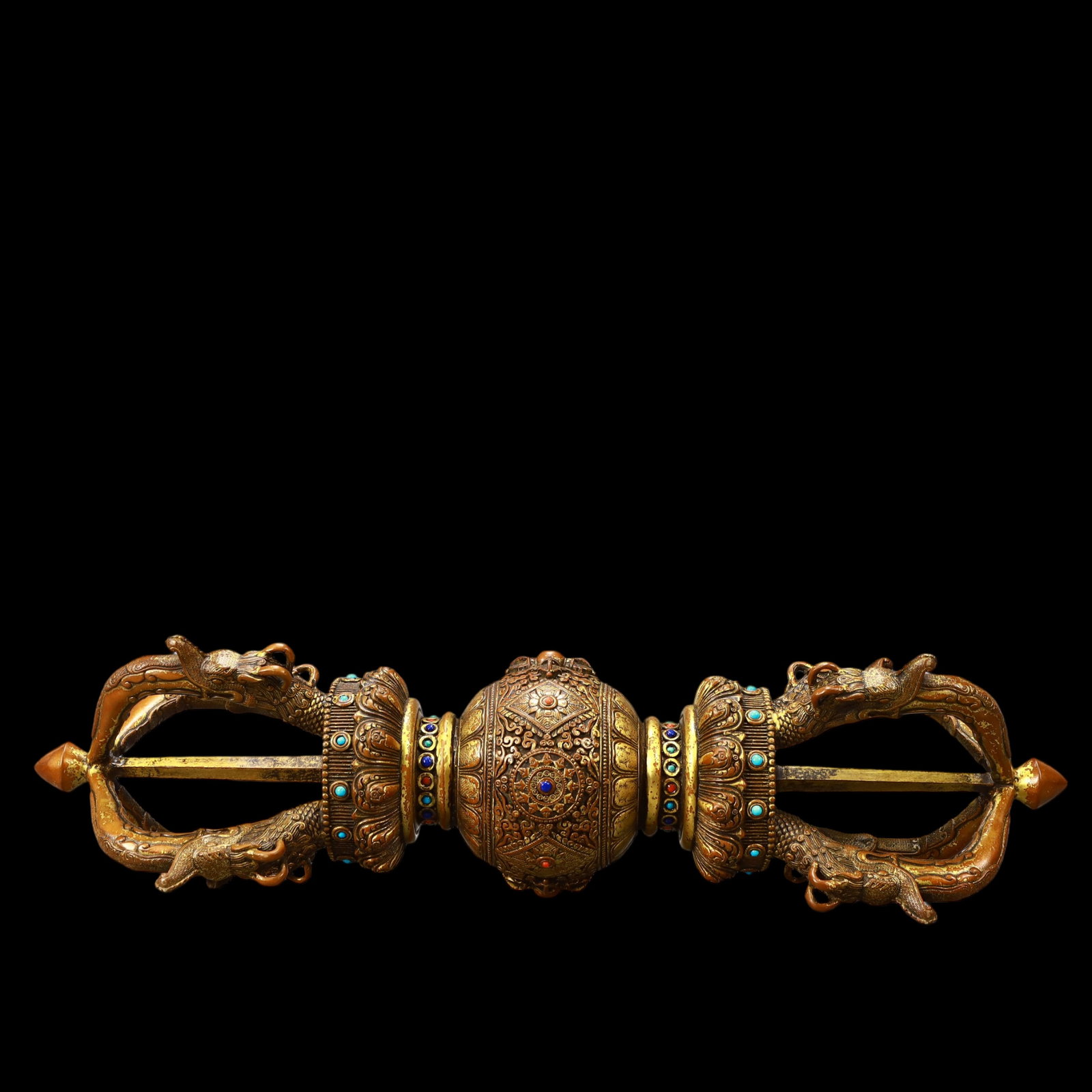 A Exquisite Gilt Bronze Inlaid Gems Ornament: A Exquisite Gilt Bronze Inlaid Gems Ornament Ming Dynasty, China Size:7.5inx6.7inx22in Weight:4650g铜鎏金嵌百宝摆件 中国明代