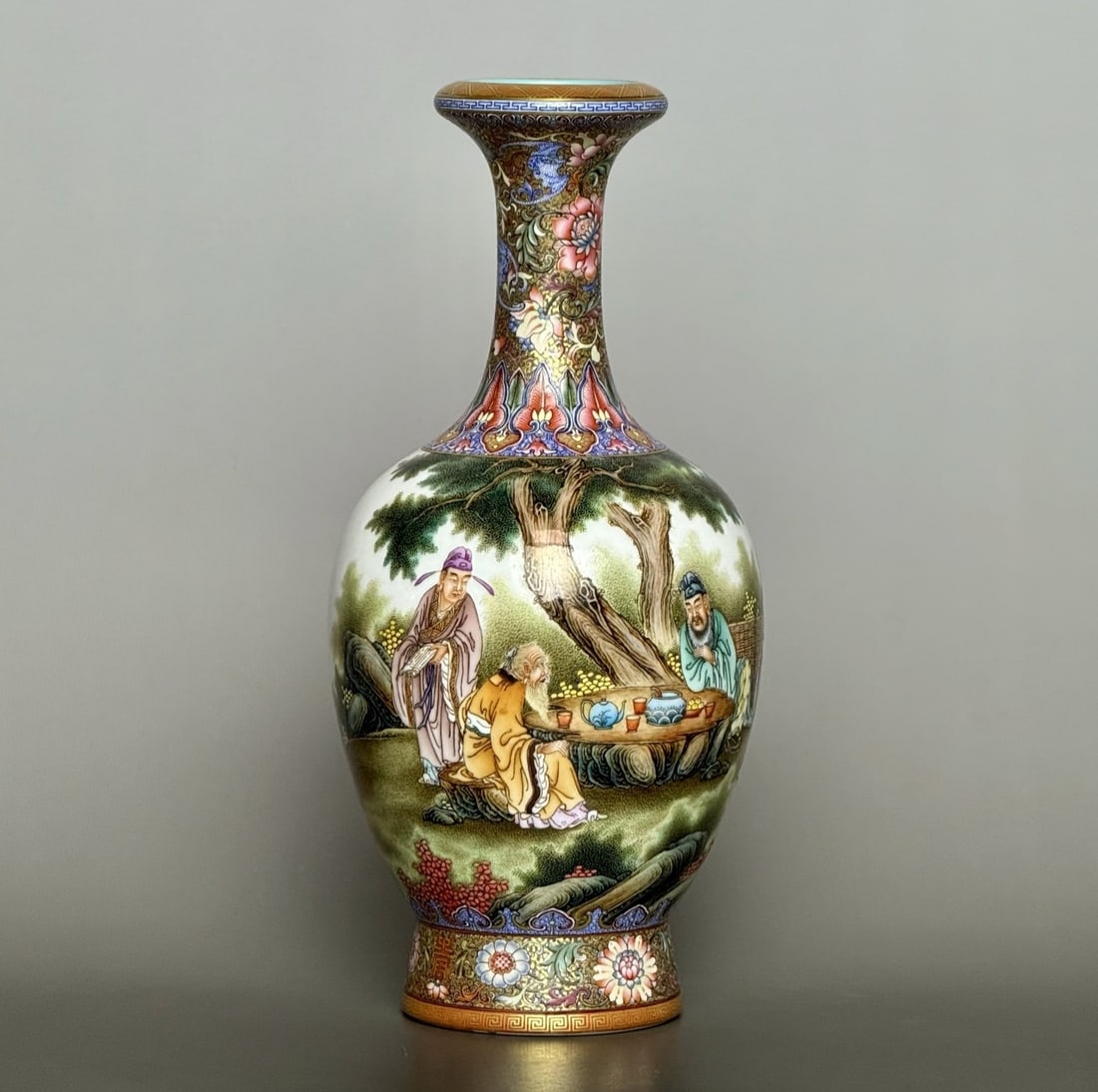An Exquisite Famille-Rose Lotus Pattern Character and Story Pattern Vase: An Exquisite Famille-Rose Lotus Pattern Character and Story Pattern Vase Qing Dynasty, China Qianlong Four-character Mark
