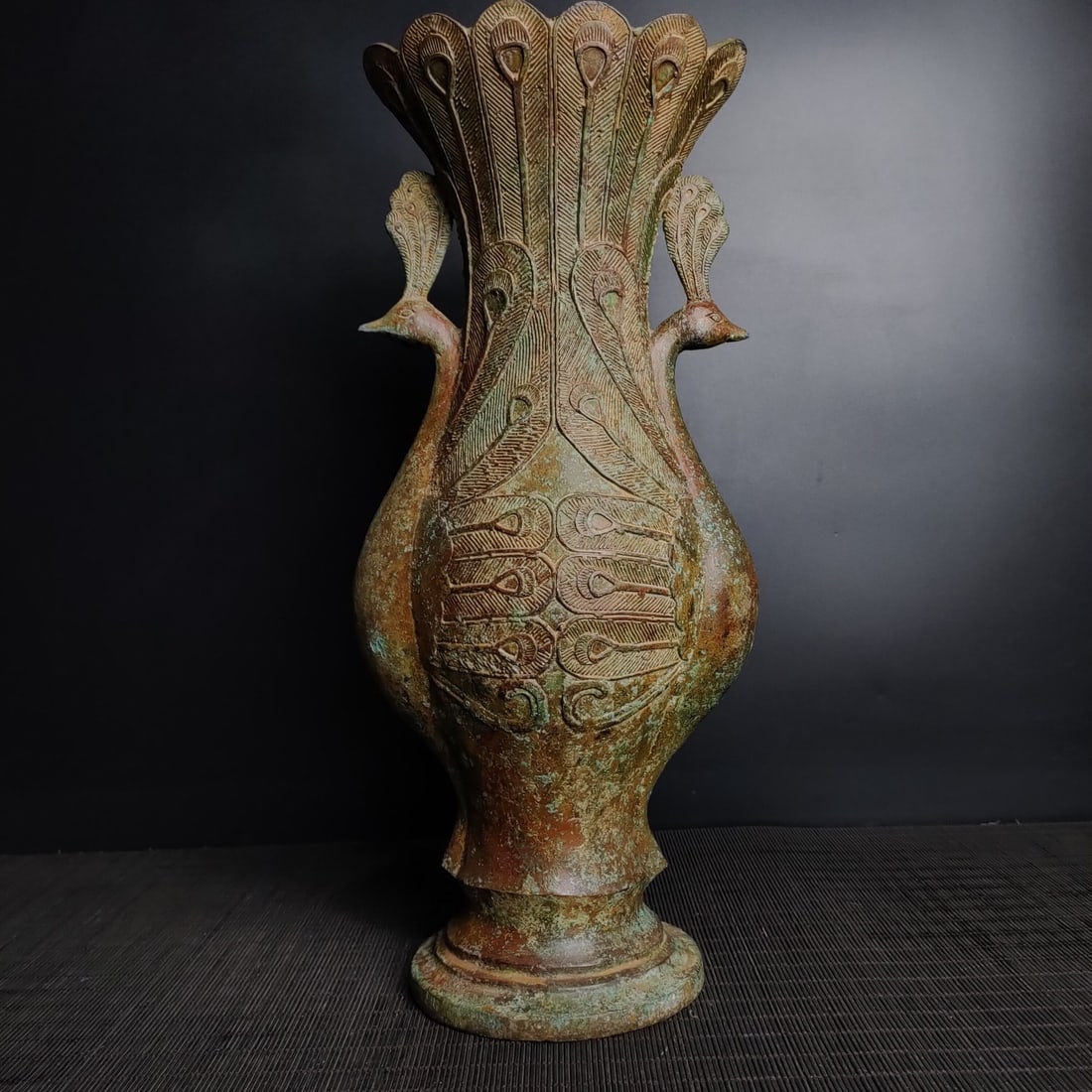 An Exquisite Bronze Phoenix Pattern Double-Ears Vase - 3
