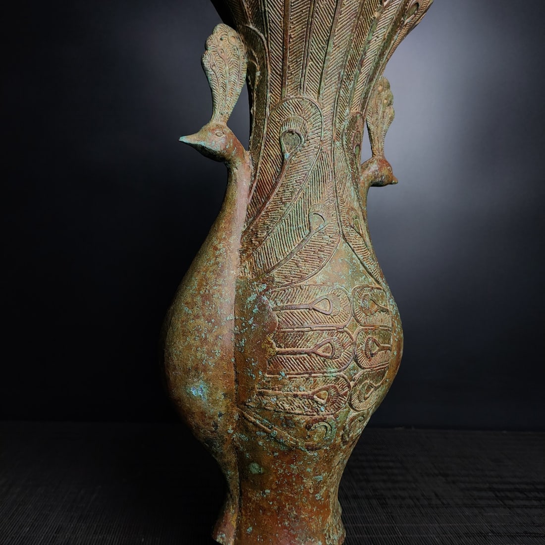 An Exquisite Bronze Phoenix Pattern Double-Ears Vase - 4