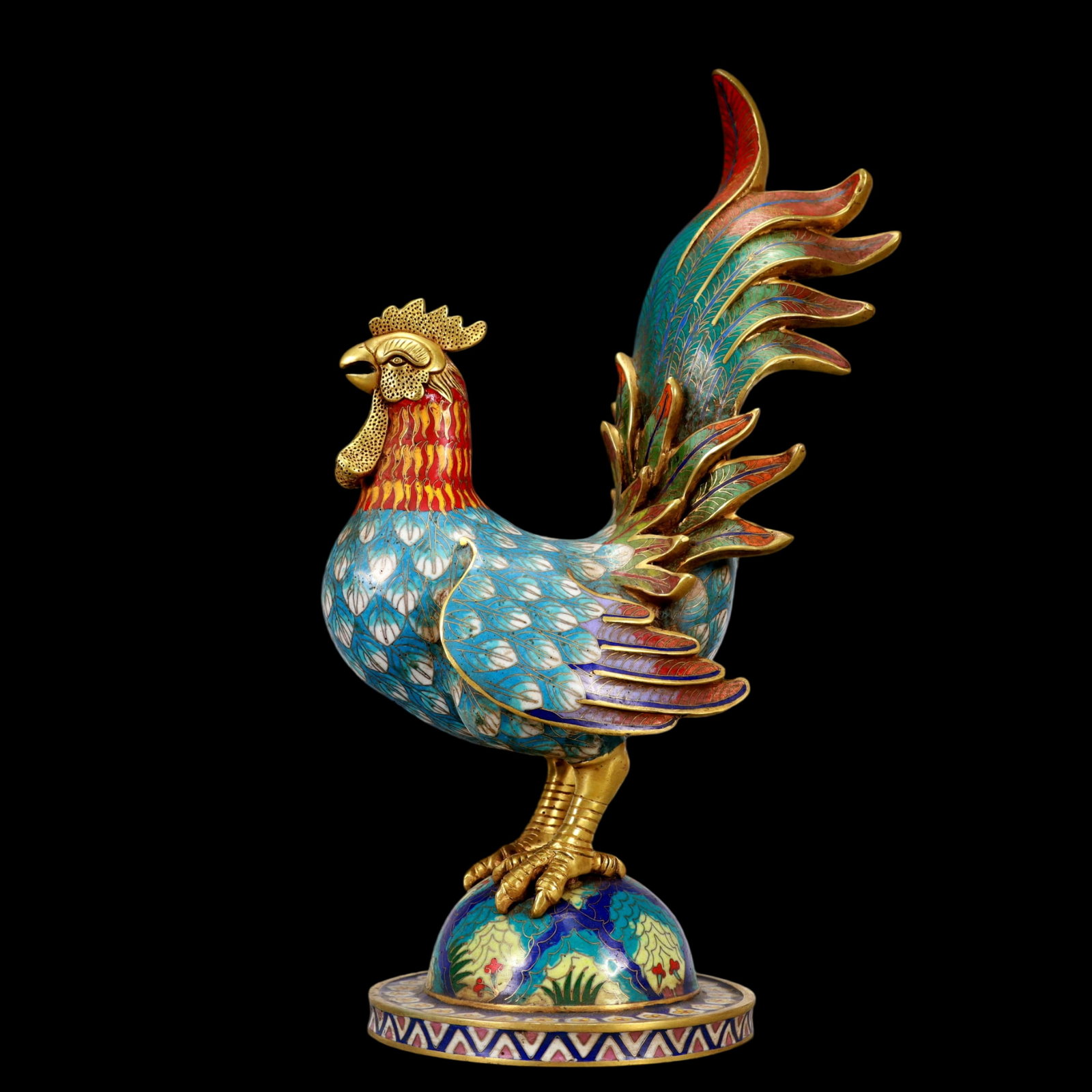 A Exquisite Cloisonne Gilt Bronze Chicken Ornament: A Exquisite Cloisonne Gilt Bronze Chicken Ornament Qing Dynasty, China Qianlong Four-character Mark Size:6.7inx4.9inx13in