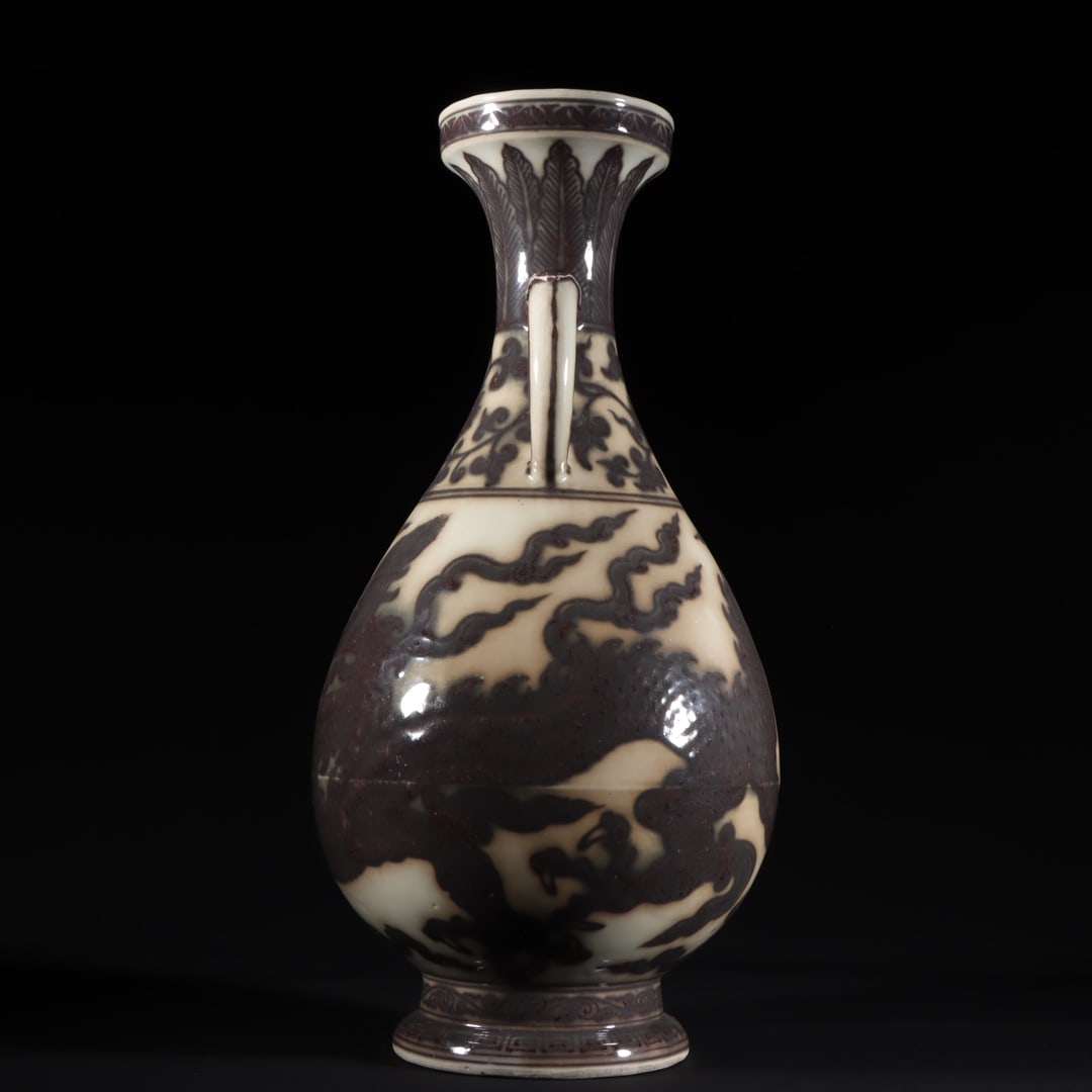 An Exquisite Underglaze-Red Dragon Pattern Lotus Pattern Double-Ears Vase - 4