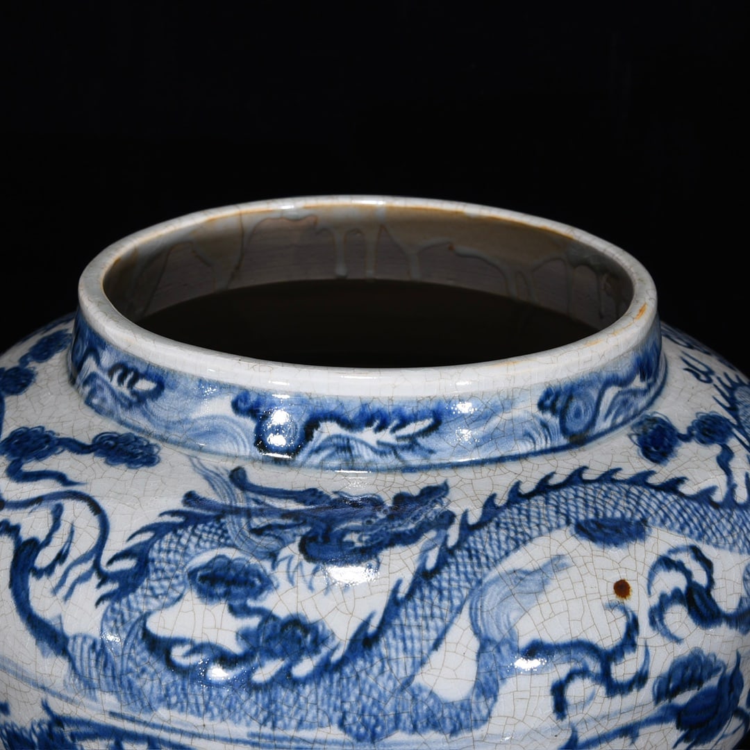 An Exquisite Blue and White Lotus Pattern Dragon Pattern Jar - 4