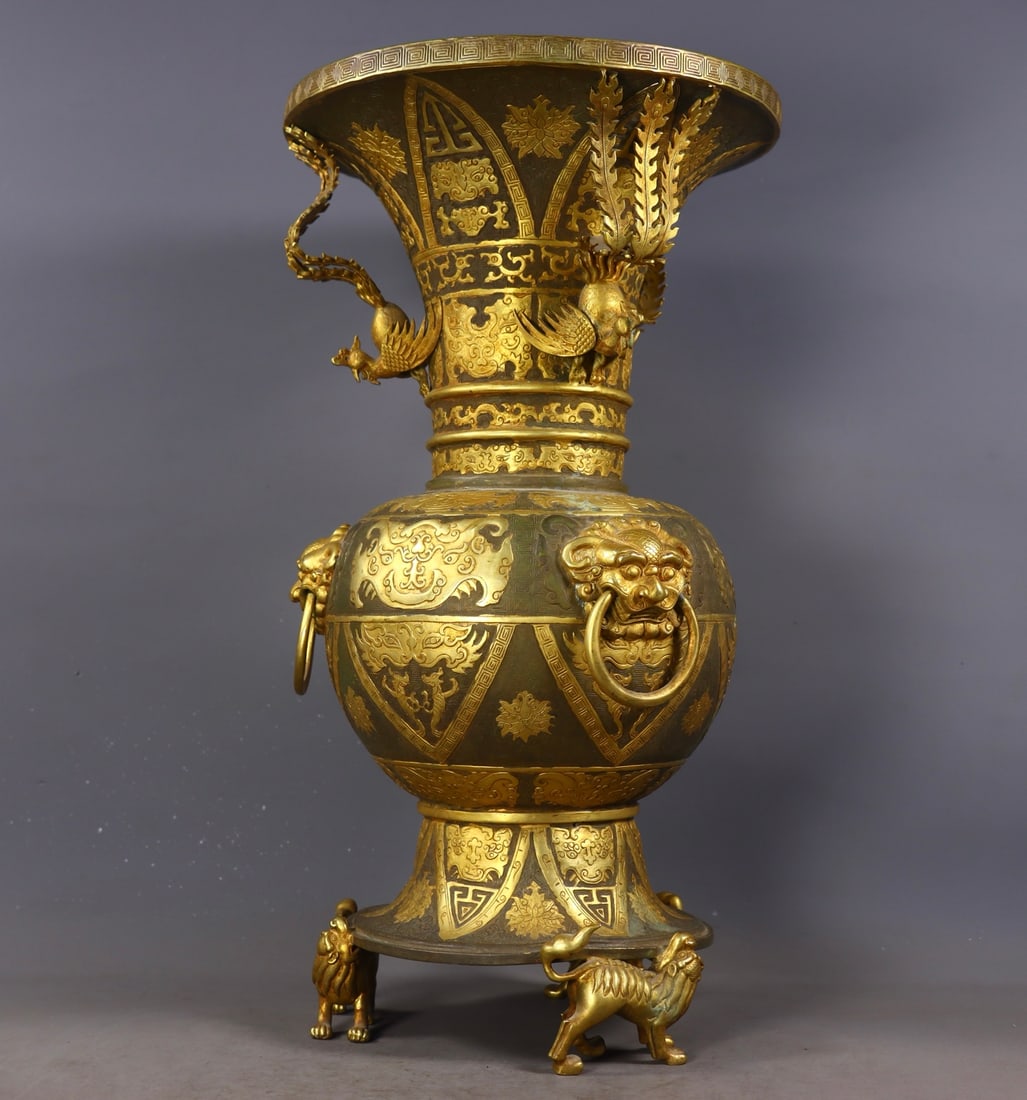 An Exquisite Gilt Bronze Beast-Face Pattern Vase - 2