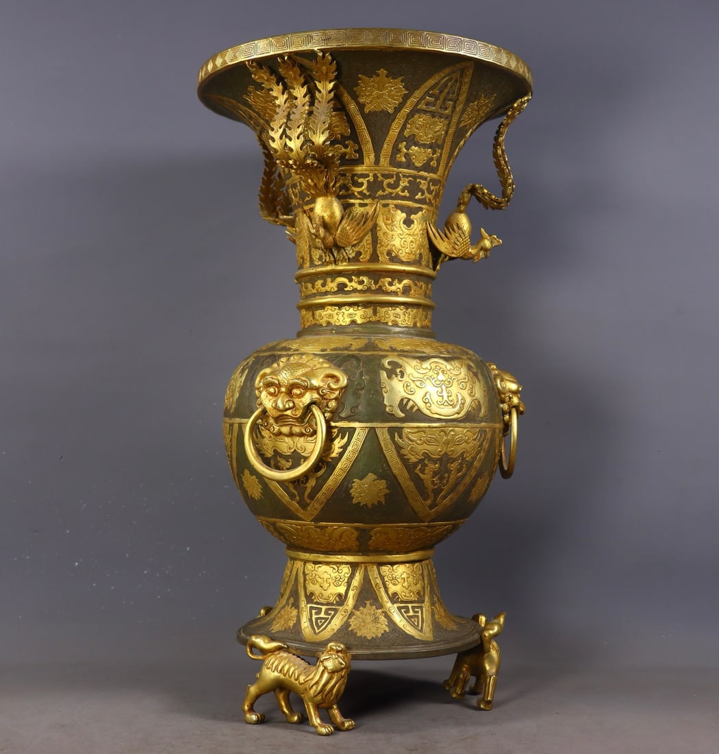 An Exquisite Gilt Bronze Beast-Face Pattern Vase - 4