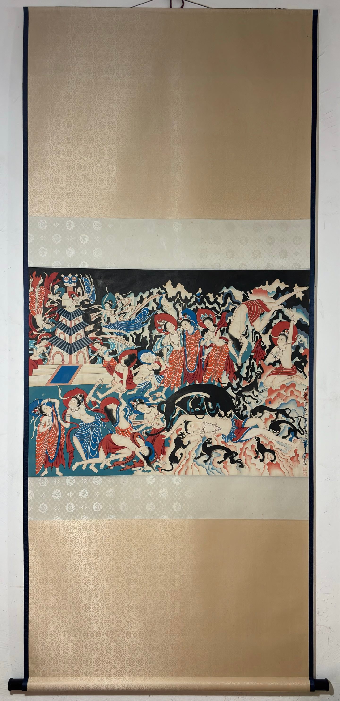 A Chinese Vertical Scroll Ink Painting of Figure on Paper: A Chinese Vertical Scroll Ink Painting of Figure on Paper Zhang daqian Without frame Size:25.8inx34.6in张大千敦煌壁画图 纸本立轴