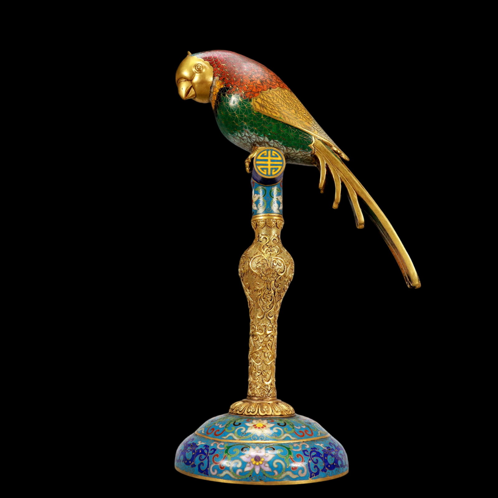 A Exquisite Cloisonne Gilt Bronze Parrot Ornament: A Exquisite Cloisonne Gilt Bronze Parrot Ornament Qing Dynasty, China Qianlong Four-character Mark Size:7.1inx5.1inx15.4in