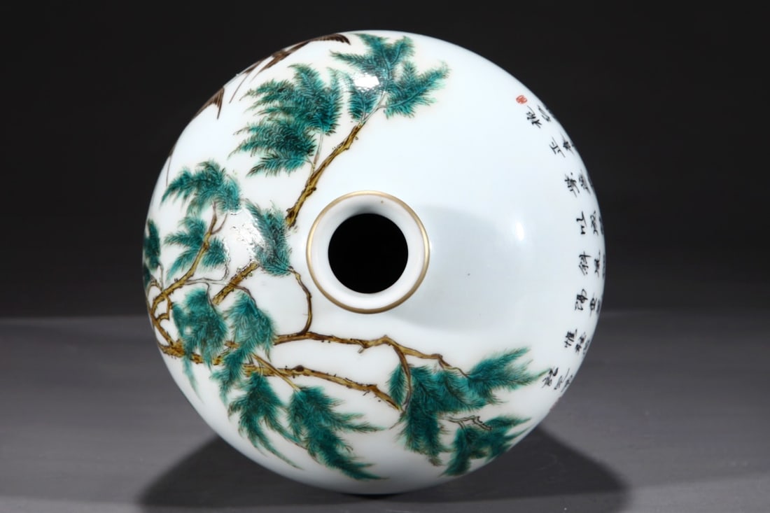 An Exquisite Famille-Rose Painted Gold Flower and Bird Pattern with poem Vase - 4